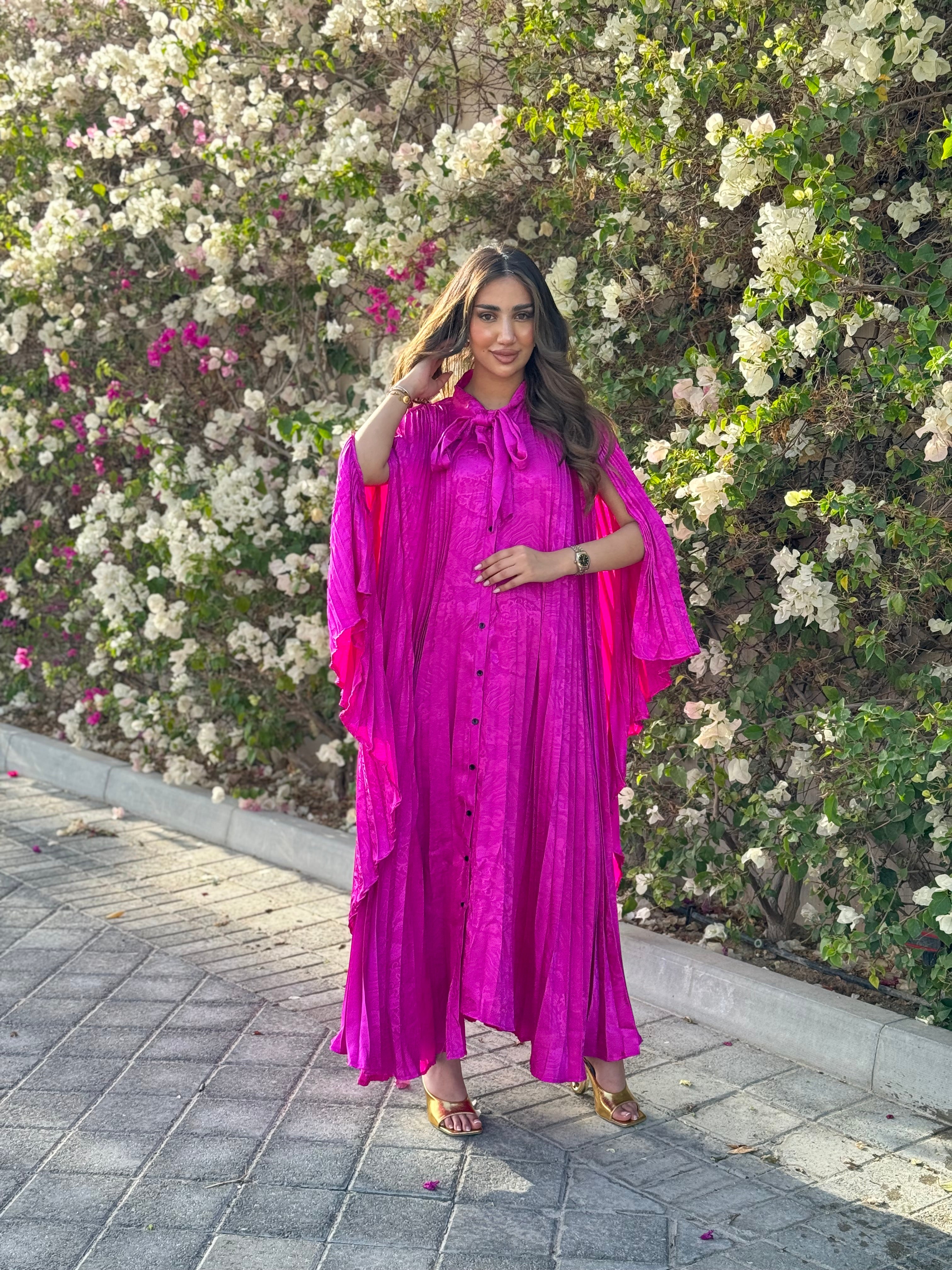 Fuchsia Pleated Maxi Dress