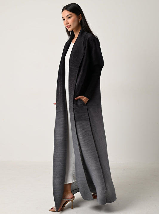 FAB117-Charcoal Ombré Pleats Abaya With Headscarf