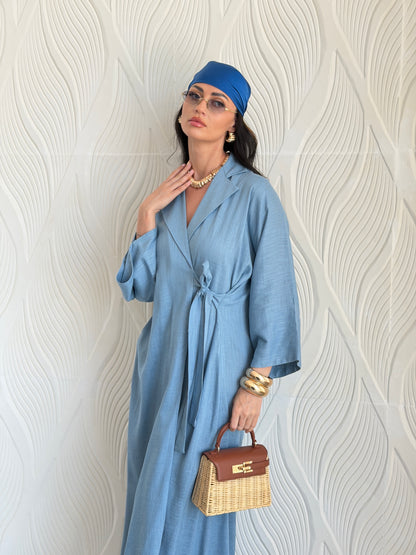 FAB313- Blue Linen Summer Dress