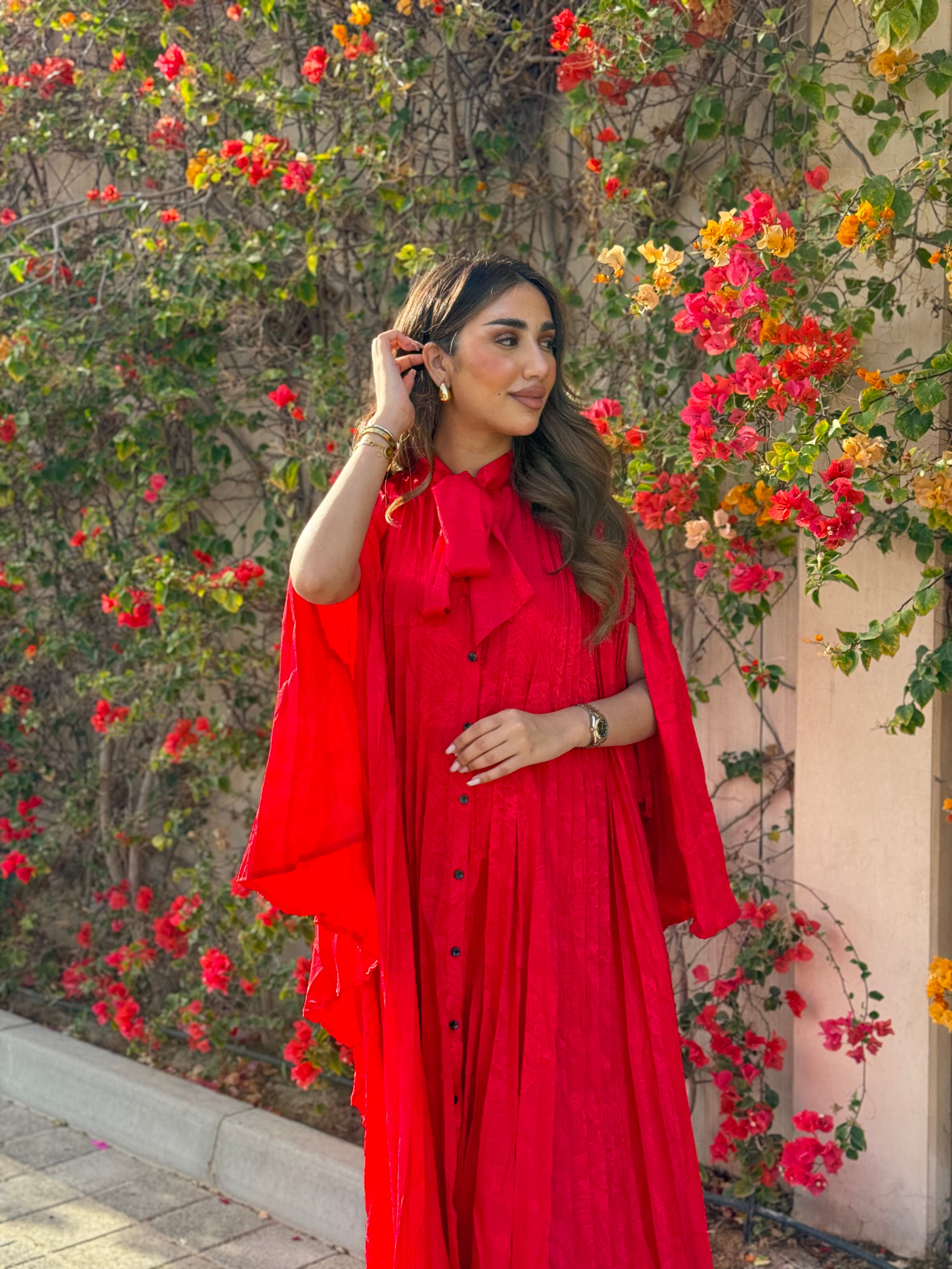 Red Pleated Maxi Dress