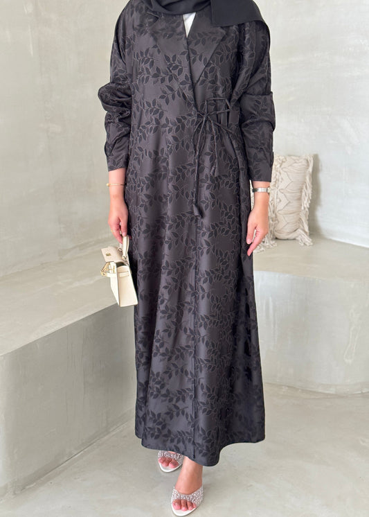 FAB198- Grey-Black Collar Blazer Cut Abaya with headscarf