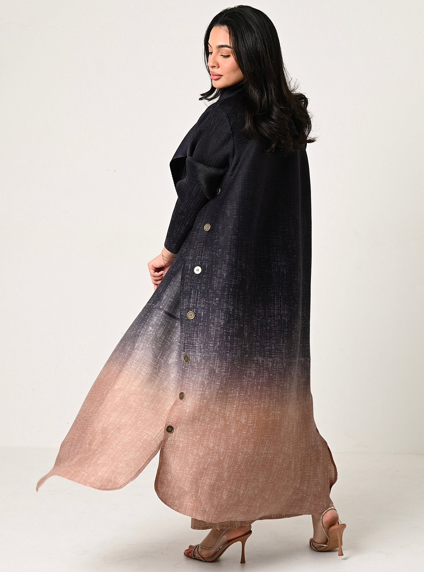 FAB105-Charcoal Ombré 3 piece abaya set