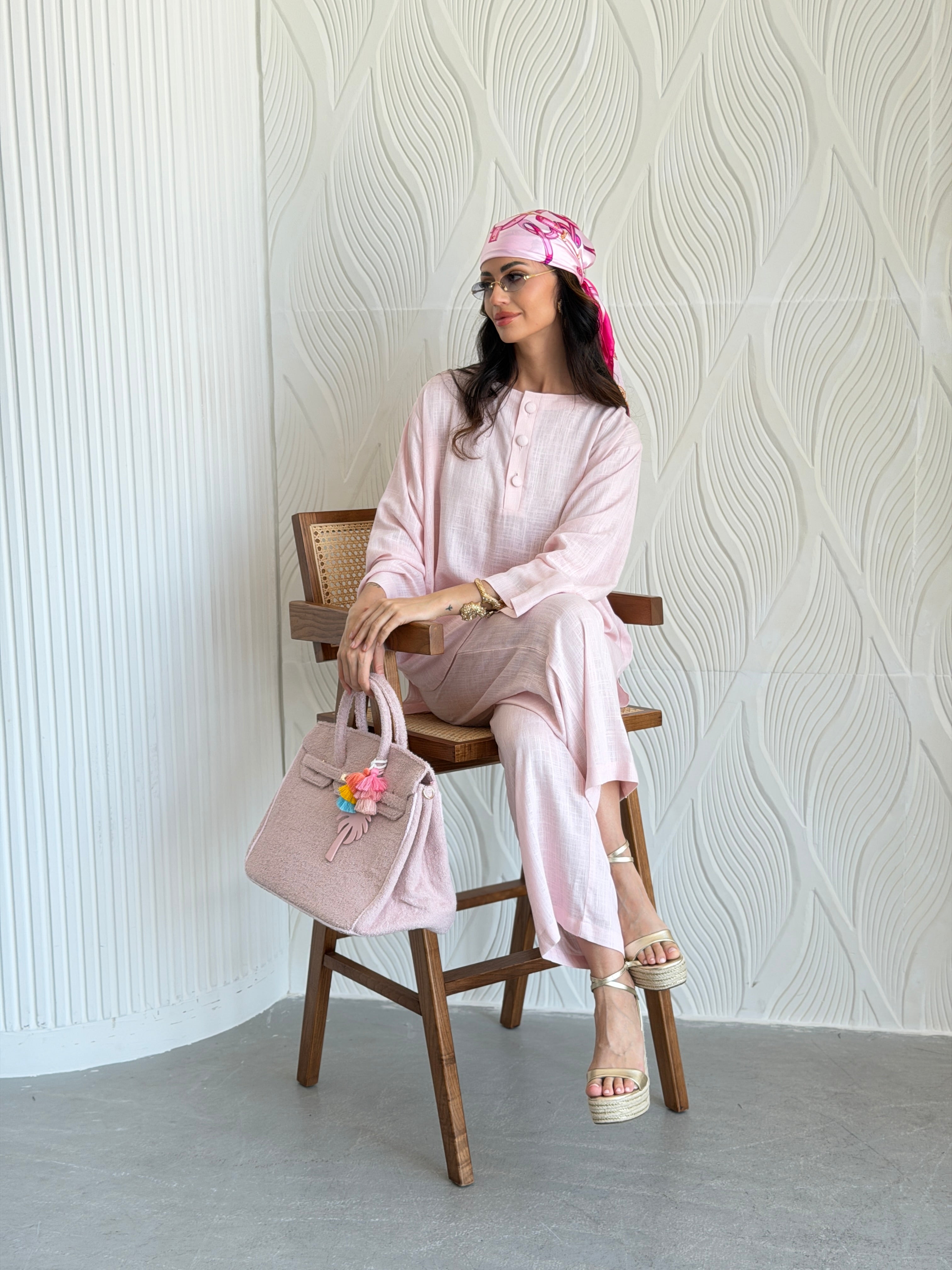 FAB308- Pink Basic Linen Summer Set