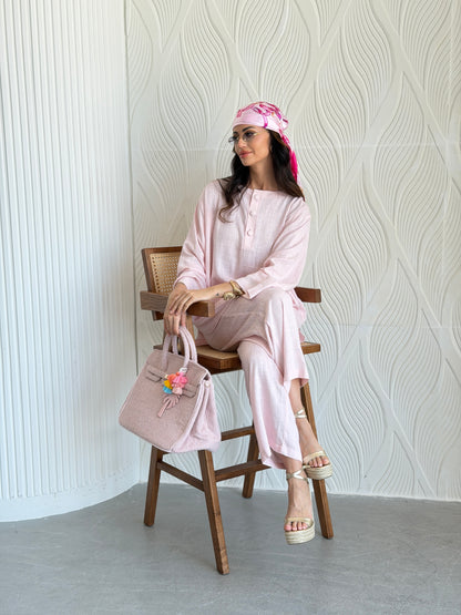FAB308- Pink Basic Linen Summer Set