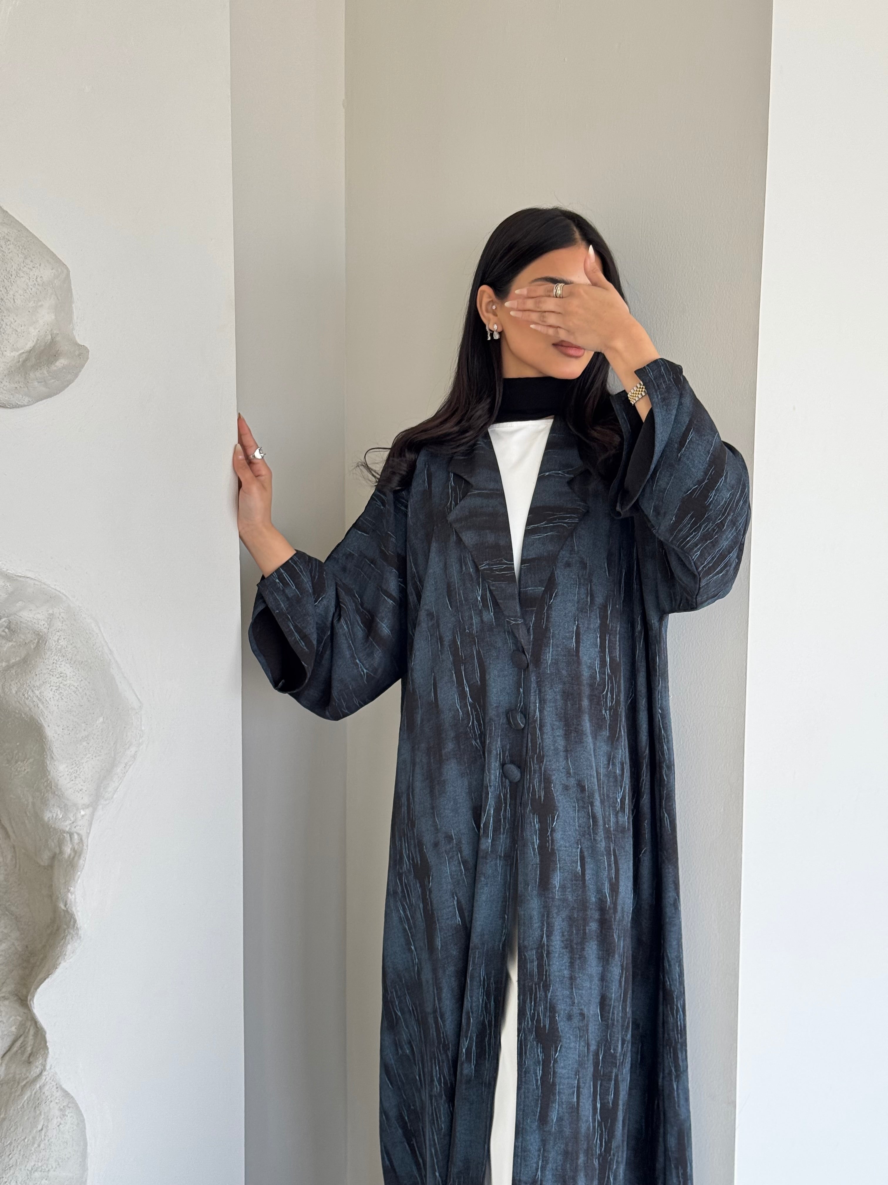 FAB177- Blue Black Blazer Cut Abaya