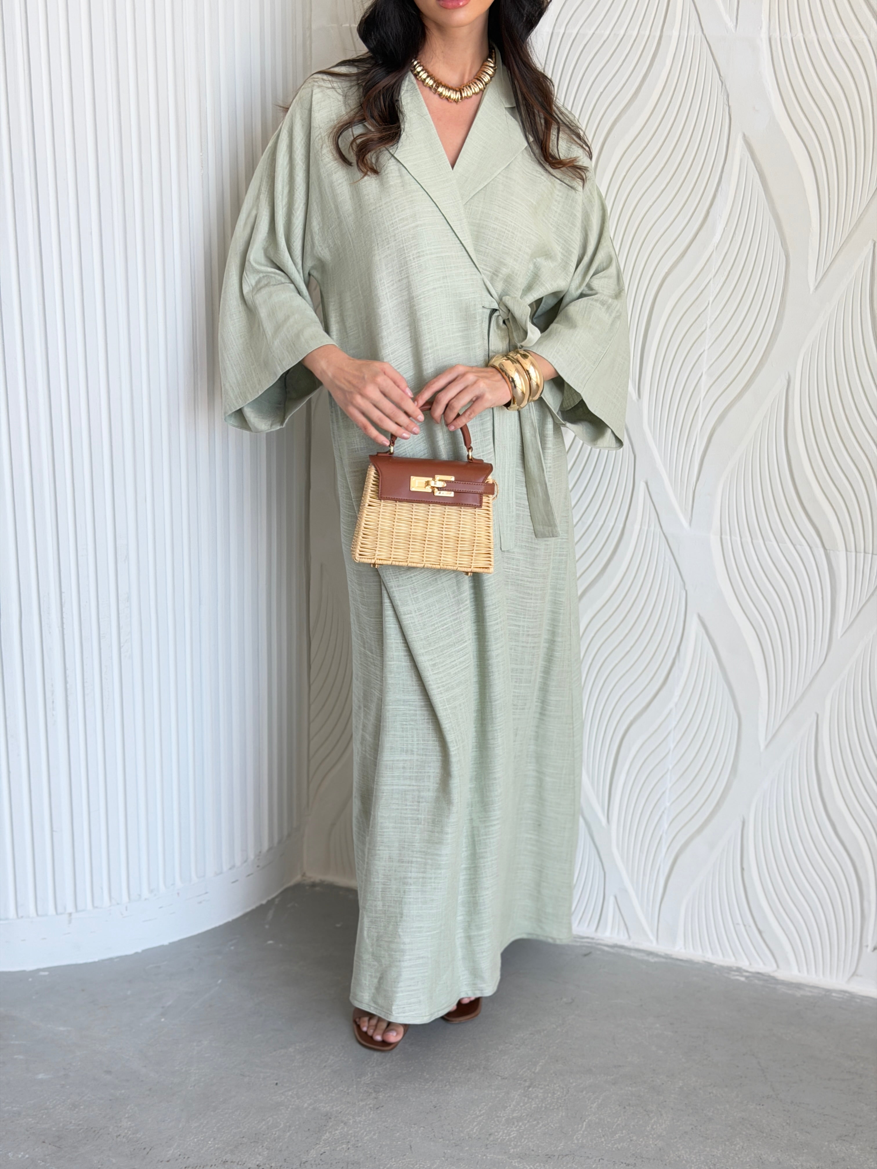 FAB315-Green Linen Summer Dress