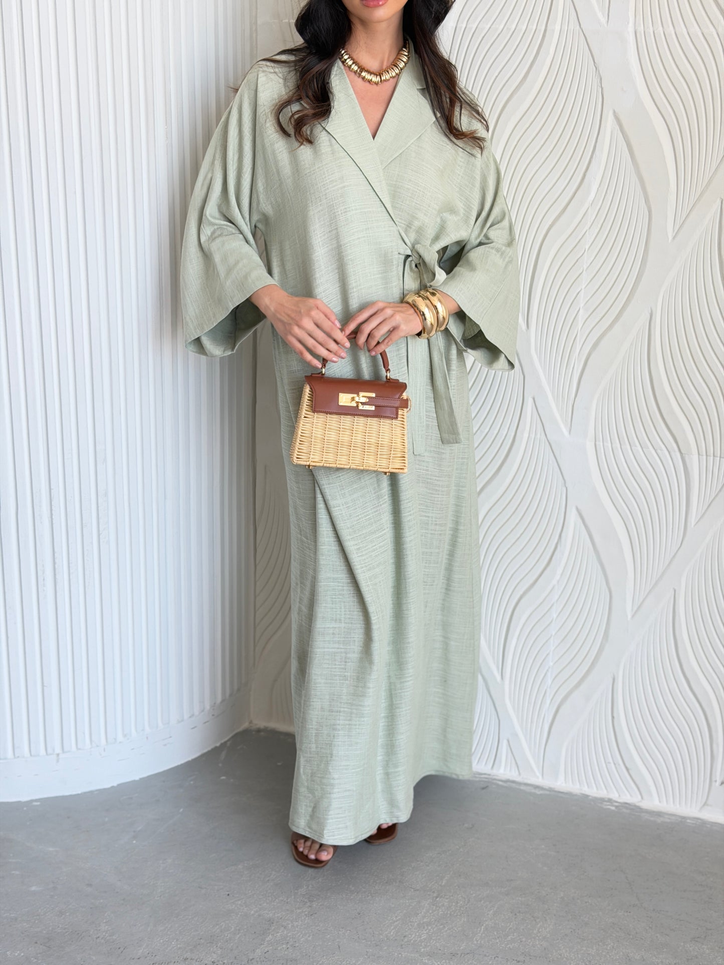 FAB315-Green Linen Summer Dress