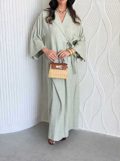 FAB315-Green Linen Summer Dress
