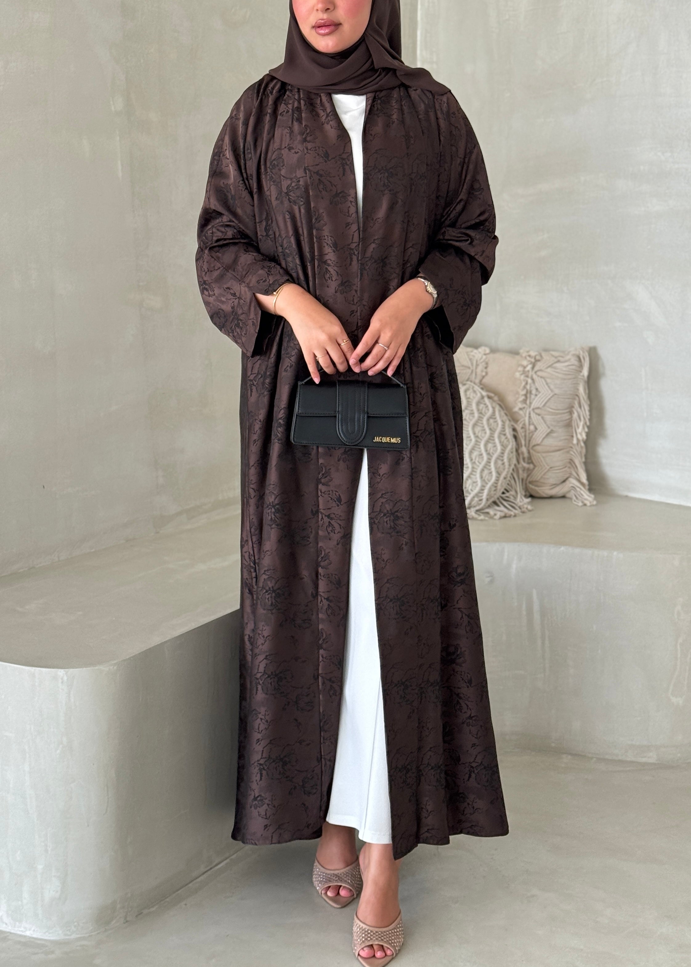 FAB192- Brown Double-face Crepe Abaya