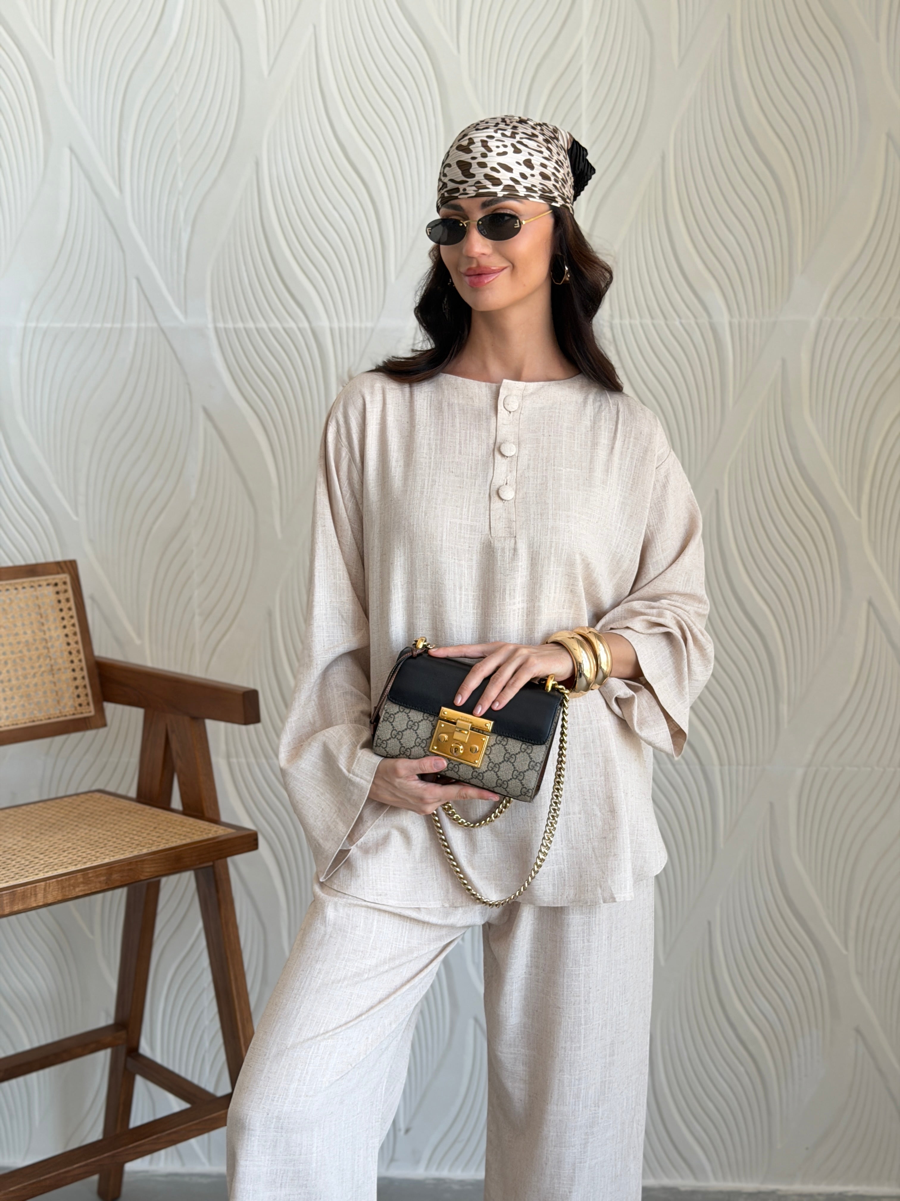 FAB310- Beige Basic Linen Summer Set