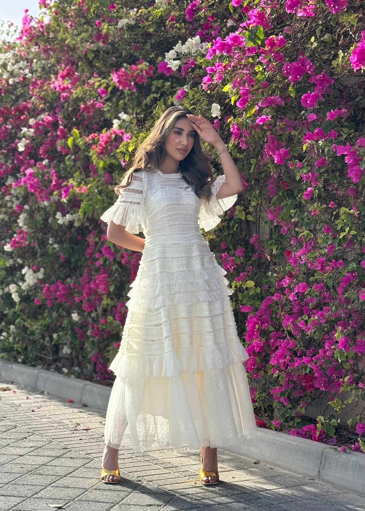 White Tulle Short Sleeve Dress