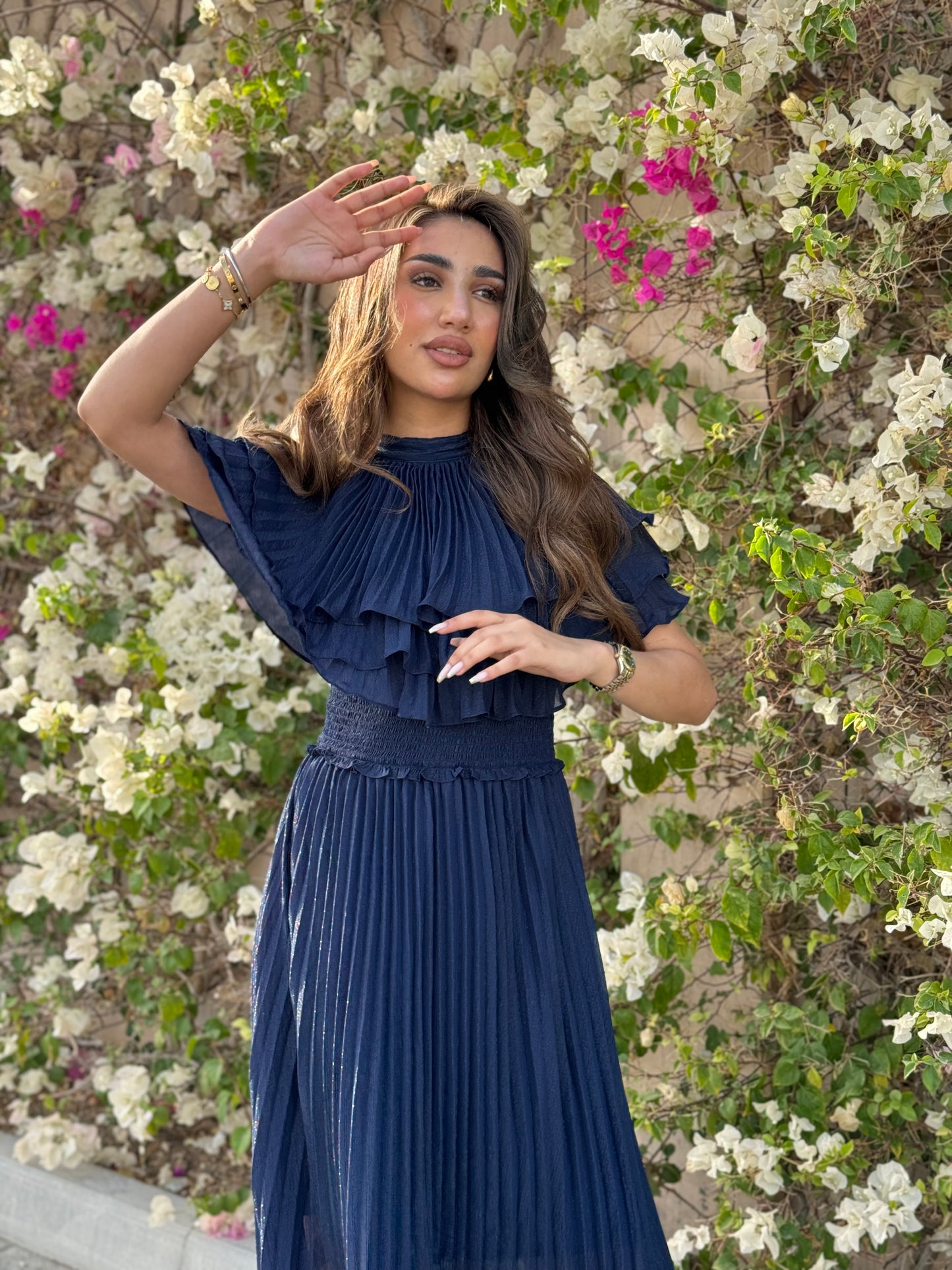 Navy Shimmer Shiffon Dress