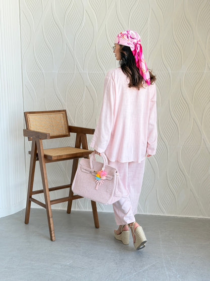 FAB308- Pink Basic Linen Summer Set