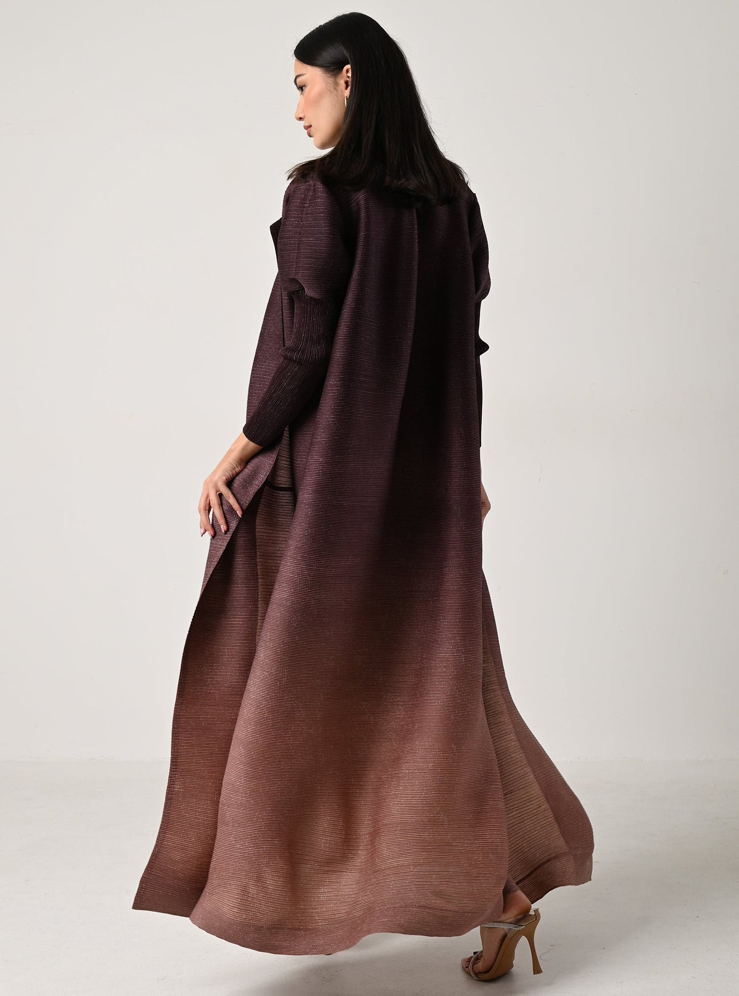 FAB117-Burgundy Ombré Pleats Abaya With Headscarf