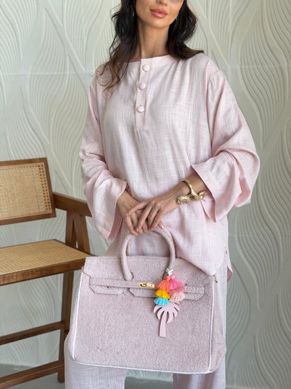 FAB308- Pink Basic Linen Summer Set