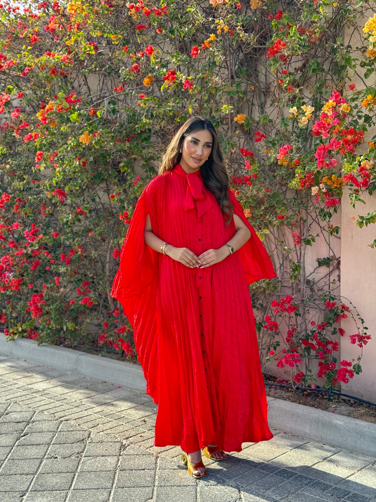 Red Pleated Maxi Dress