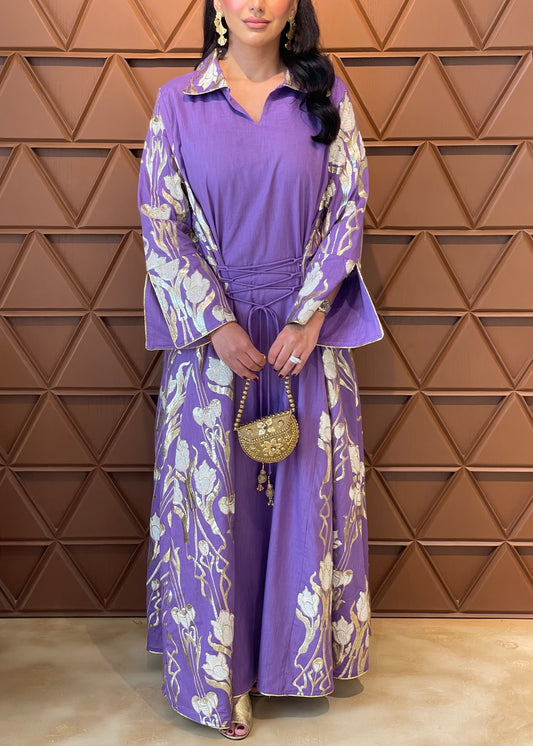 Purple Gold Linen Kaftan