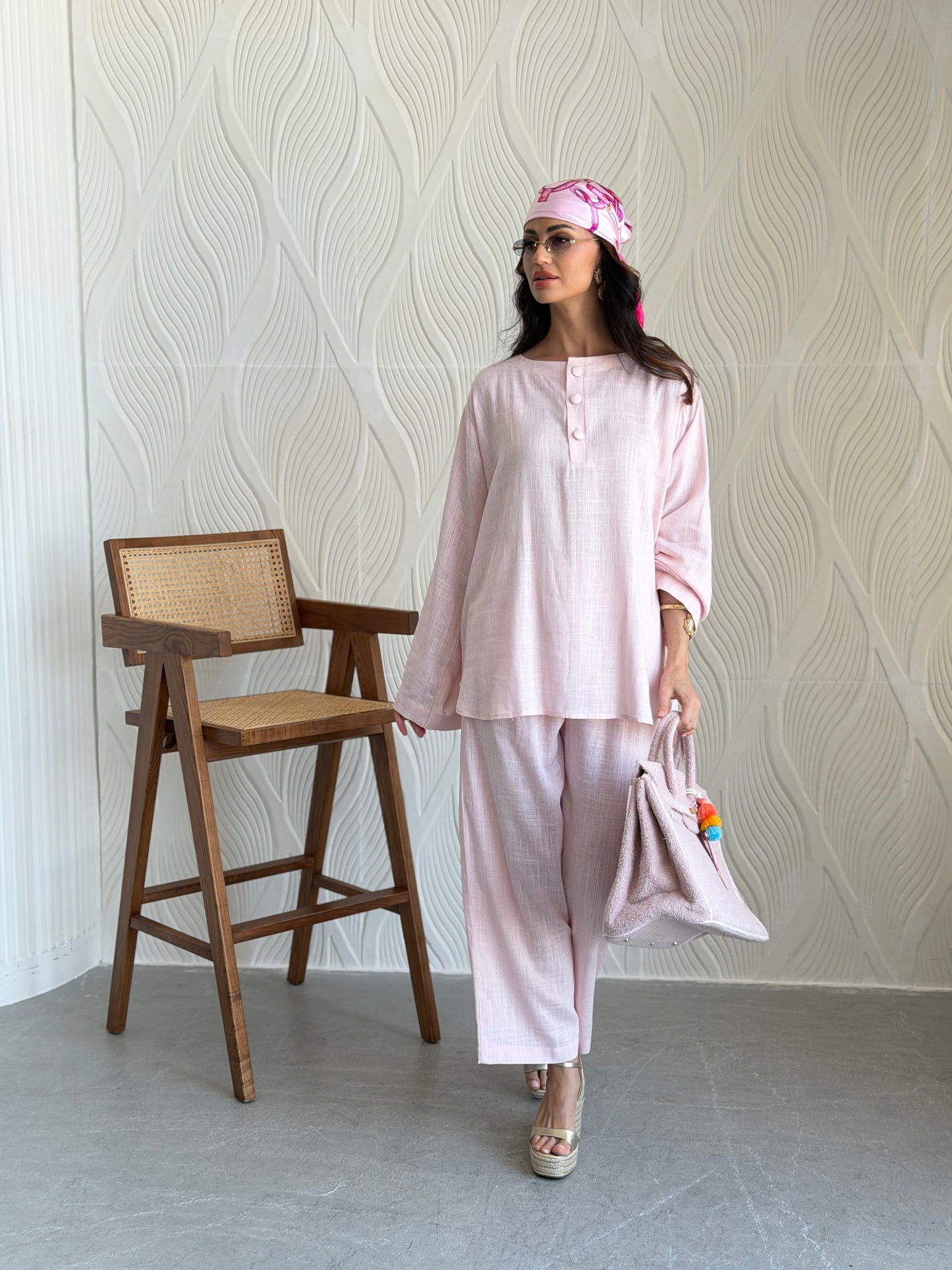 FAB308- Pink Basic Linen Summer Set