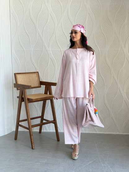 FAB308- Pink Basic Linen Summer Set