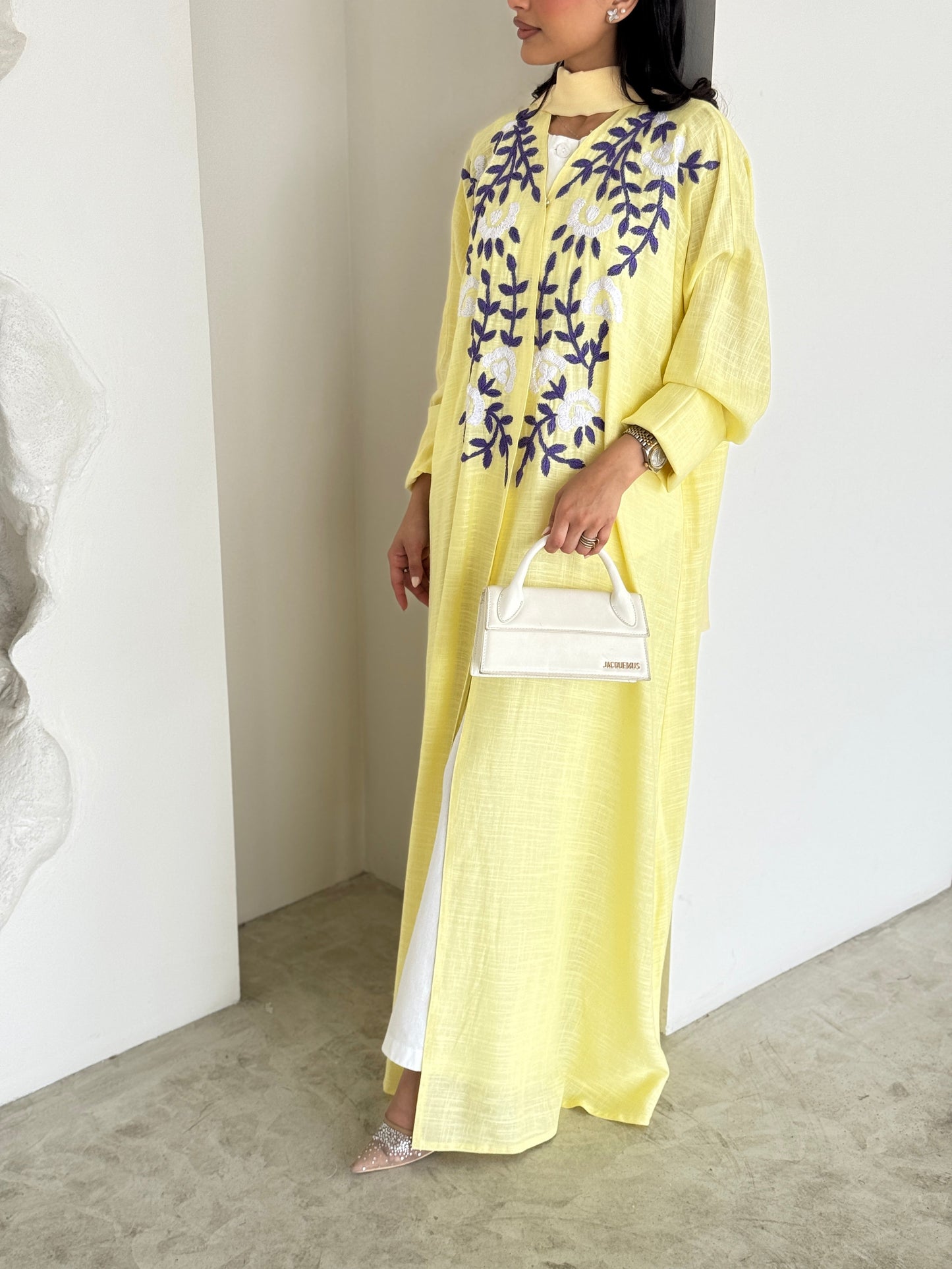 FAB188- Yellow Summer Linen - Half-bisht cut Abaya