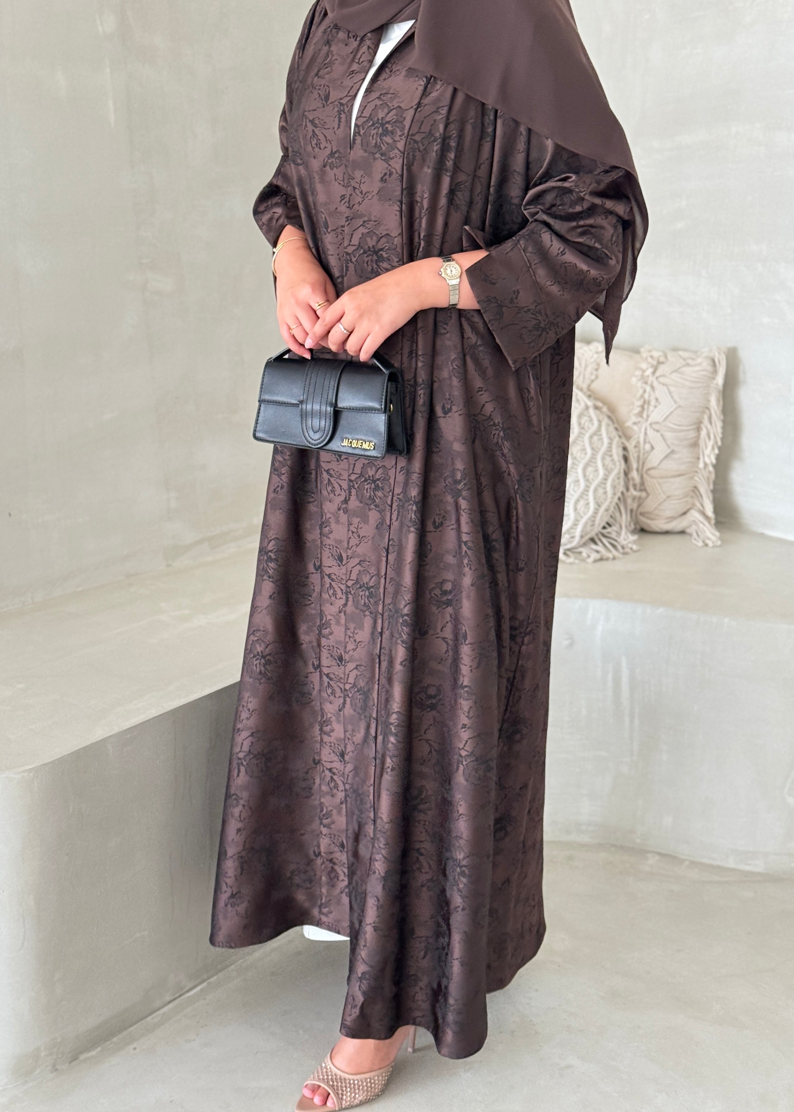 FAB192- Brown Double-face Crepe Abaya