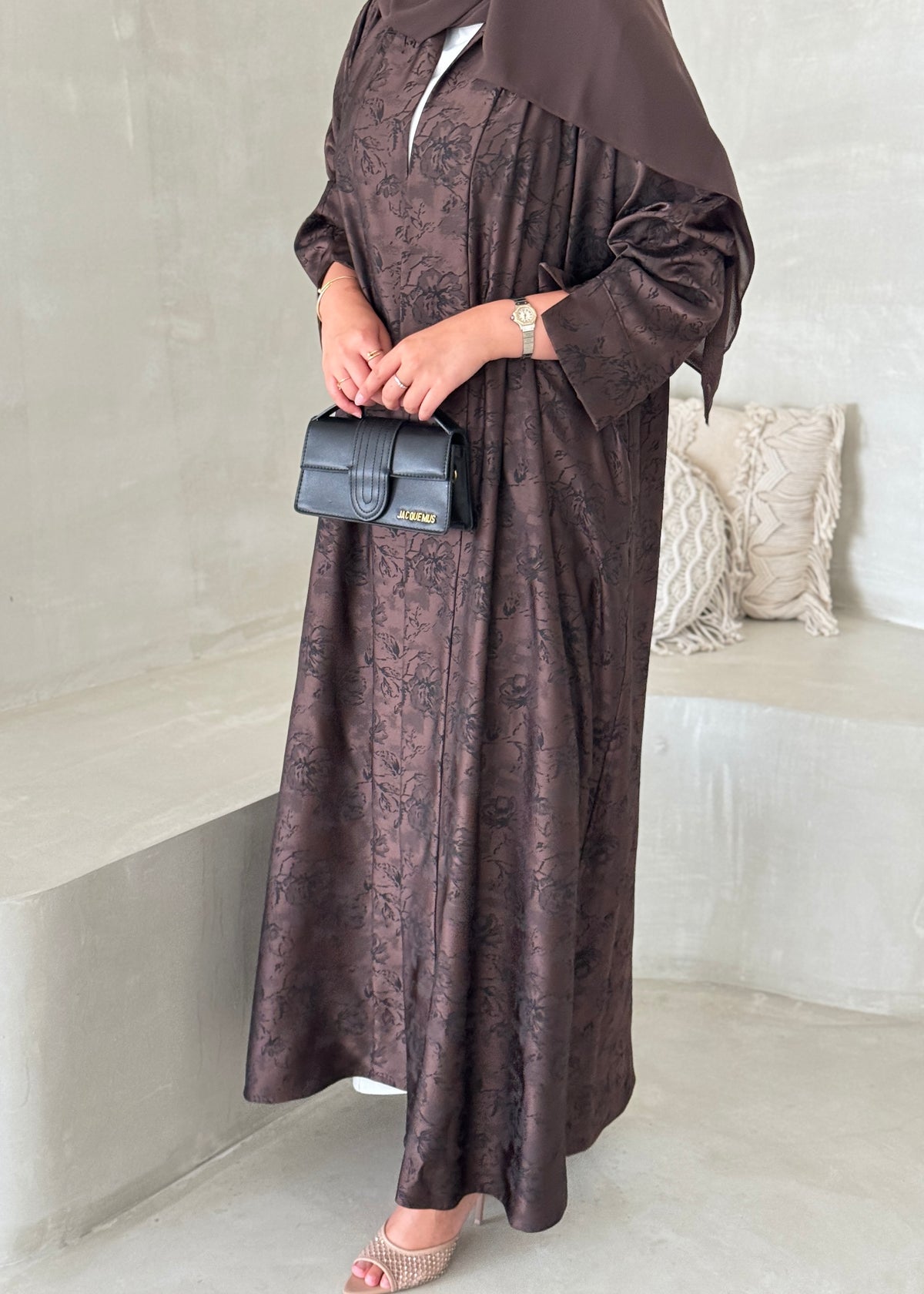 FAB192- Brown Double-face Crepe Abaya