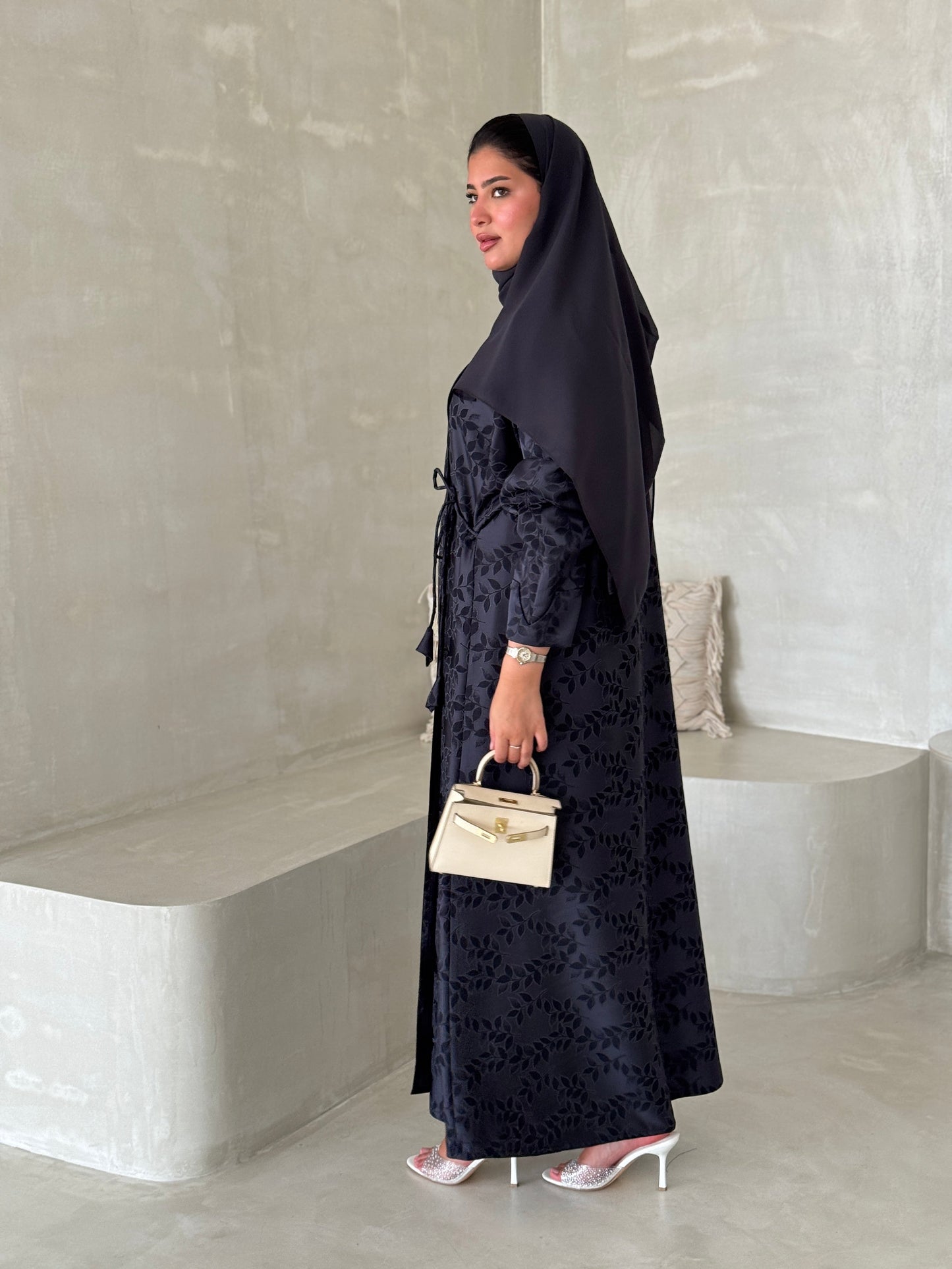 FAB196- Navy Blue Collar Blazer Cut Abaya with headscarf