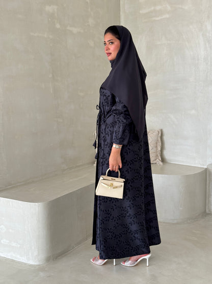 FAB196- Navy Blue Collar Blazer Cut Abaya with headscarf