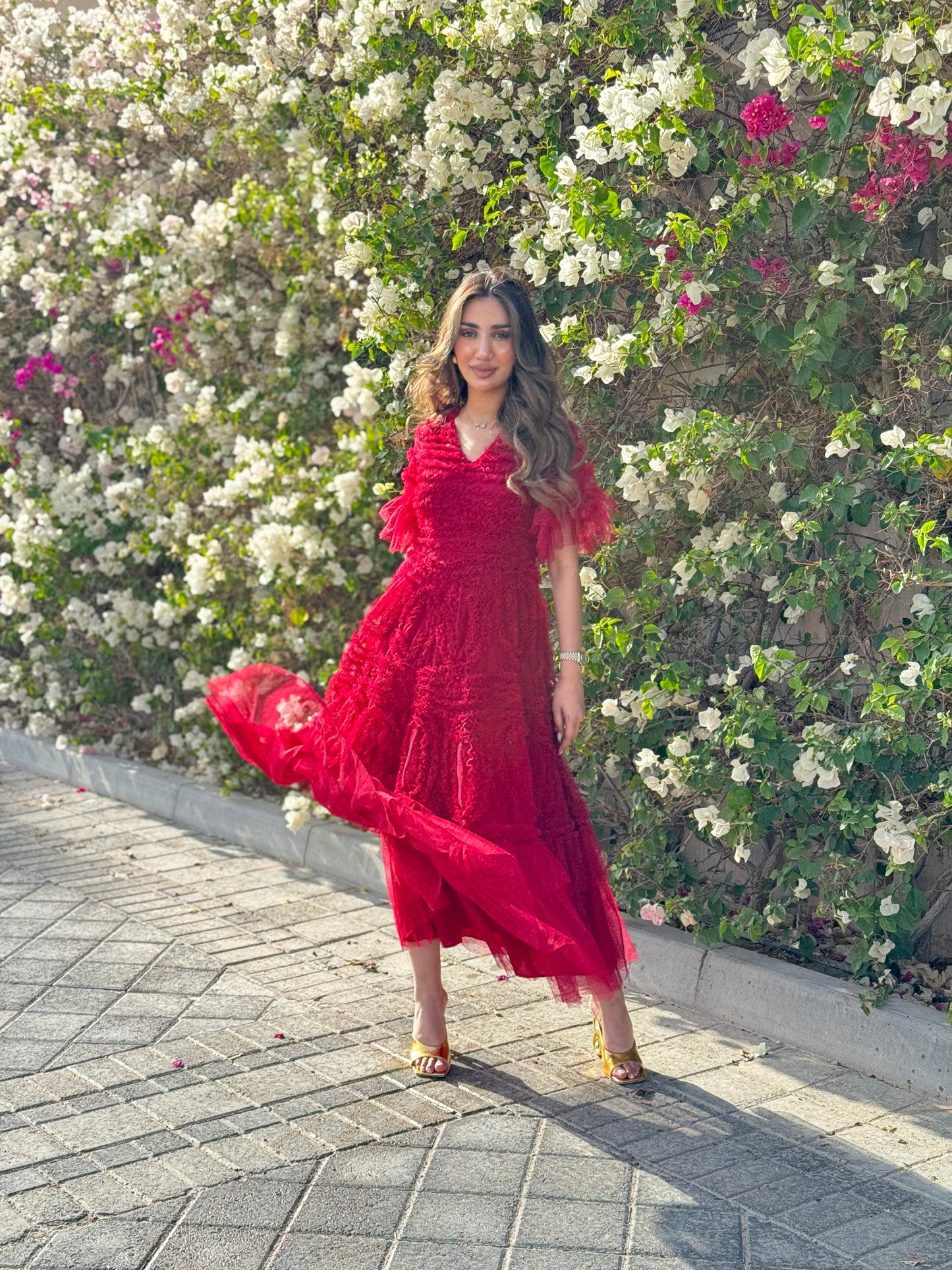 Maroon Tulle Short Sleeve Dress