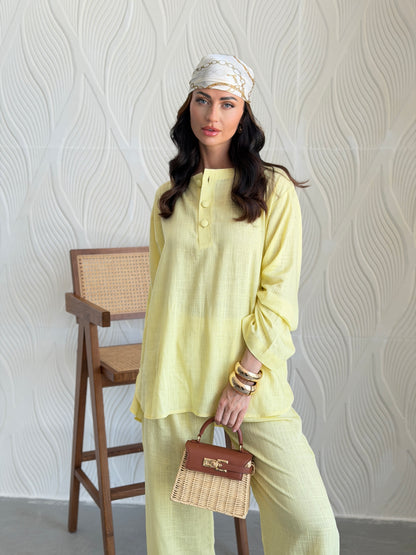 FAB306- Yellow Basic Linen Summer Set
