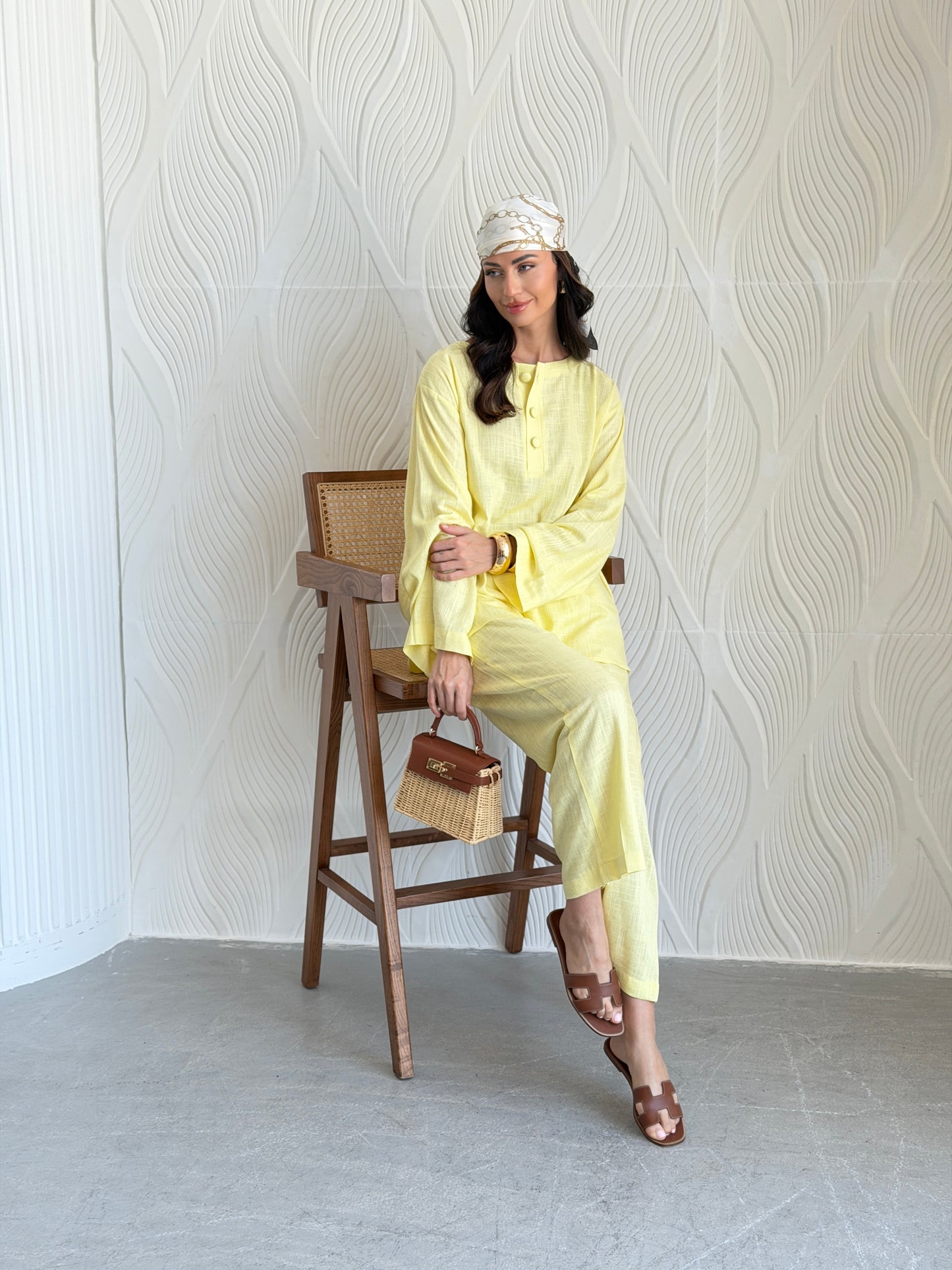 FAB306- Yellow Basic Linen Summer Set