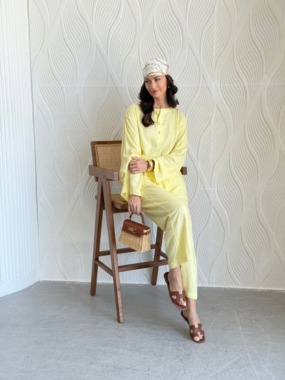 FAB306- Yellow Basic Linen Summer Set