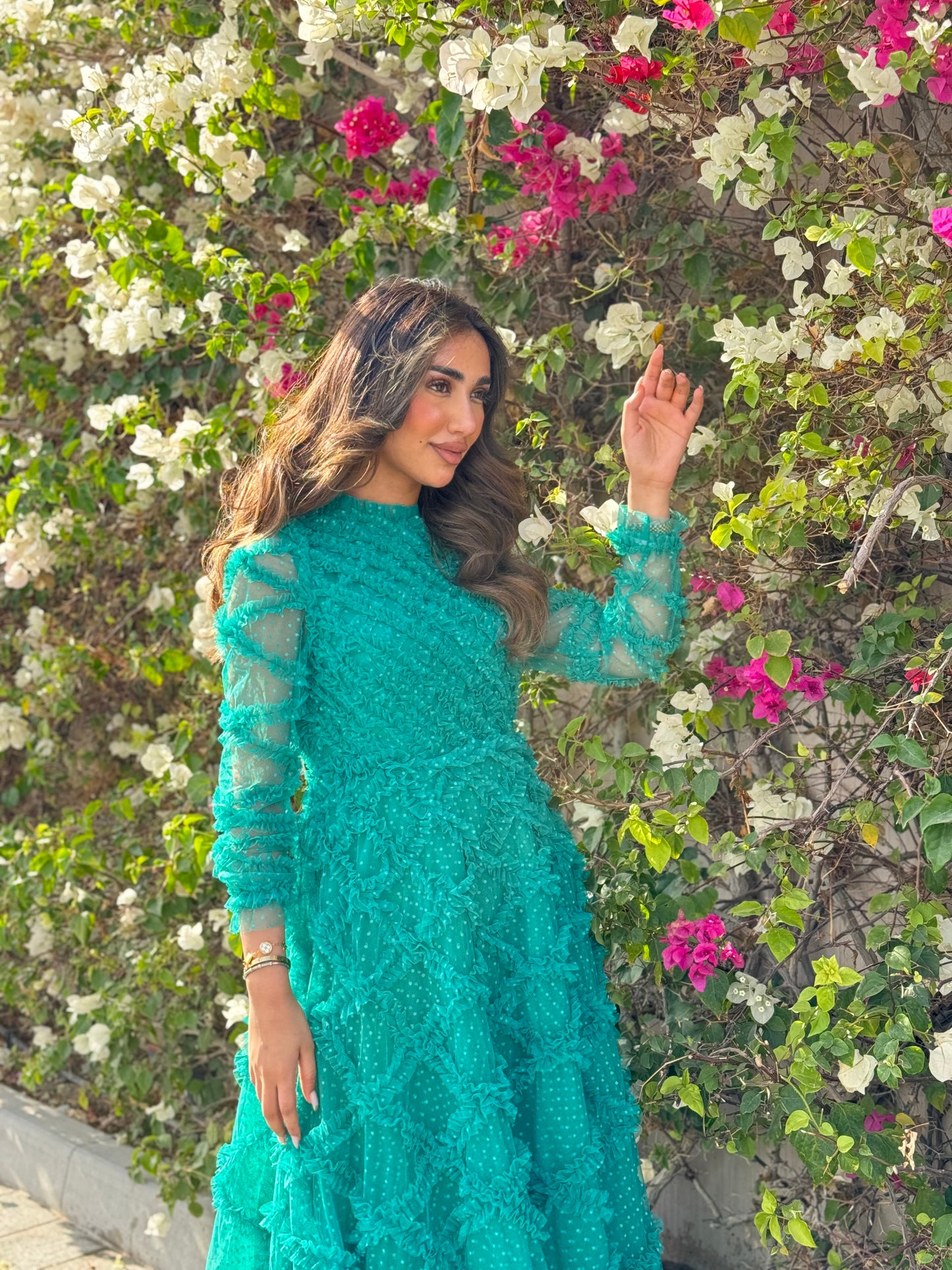 Green Tulle Long Sleeve Dress