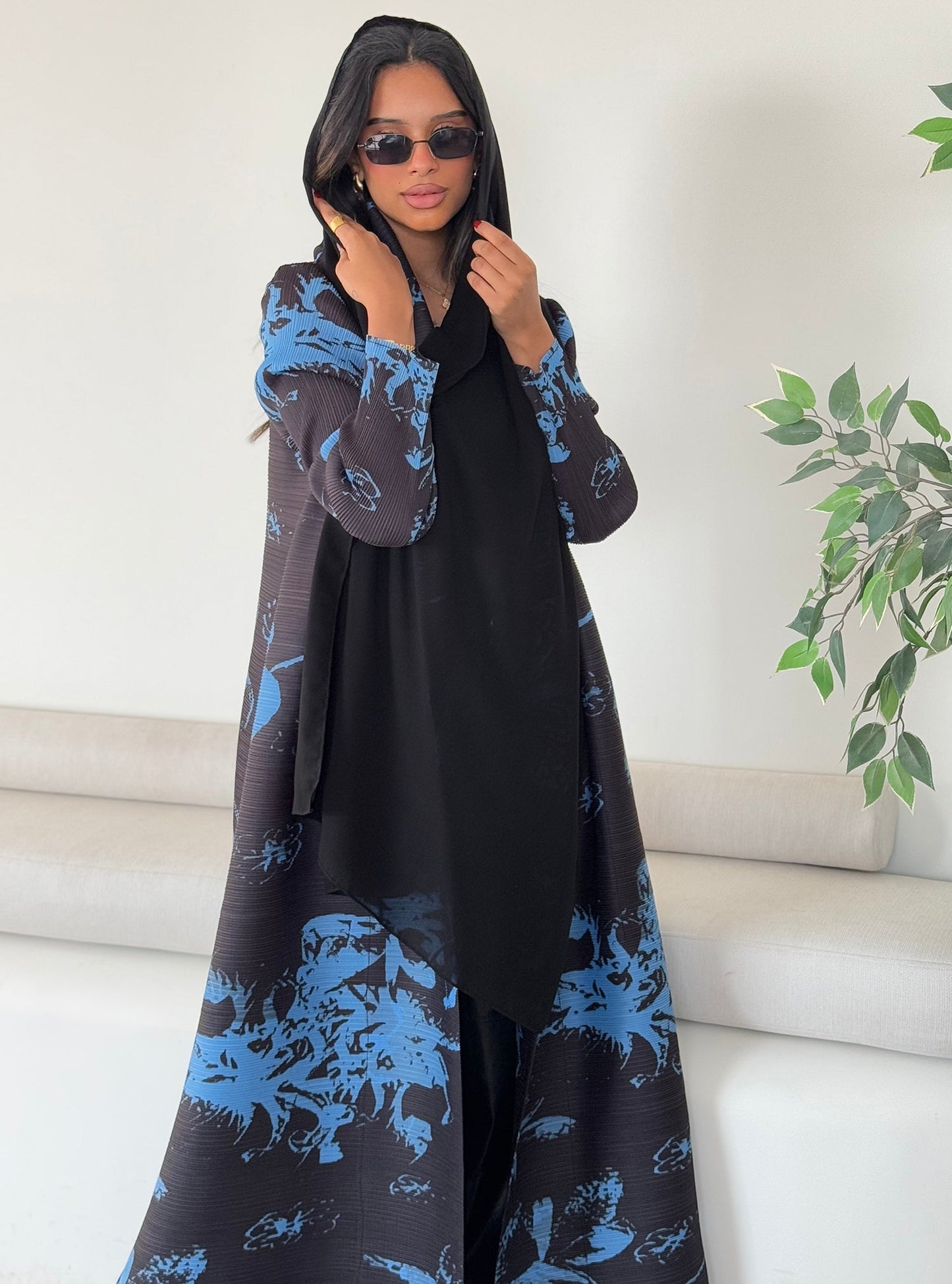 FAB122-Aqua Patterned Abaya With Headscarf