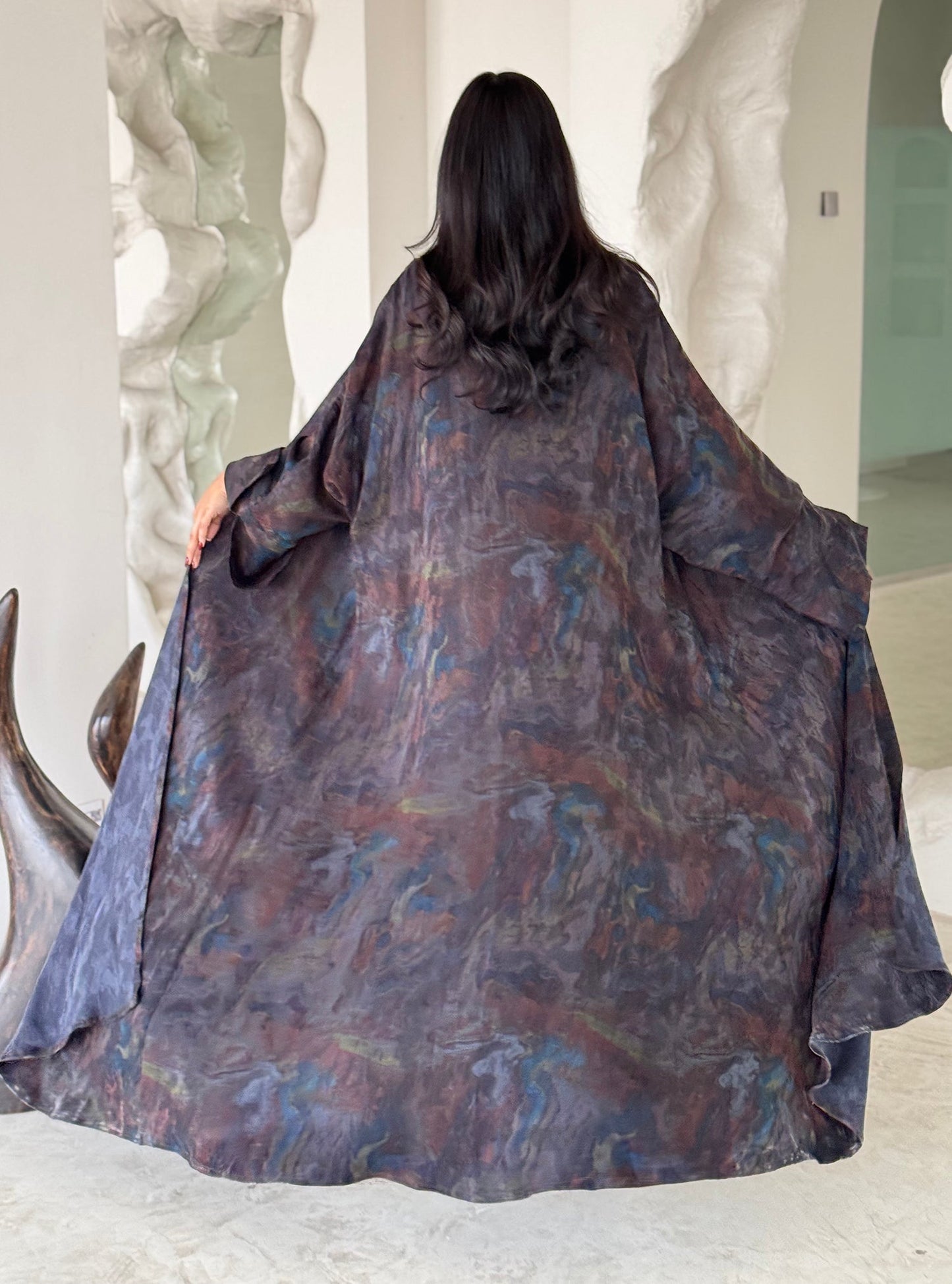 FAB157-Smoky Brown Jacquard A-Cut Abaya