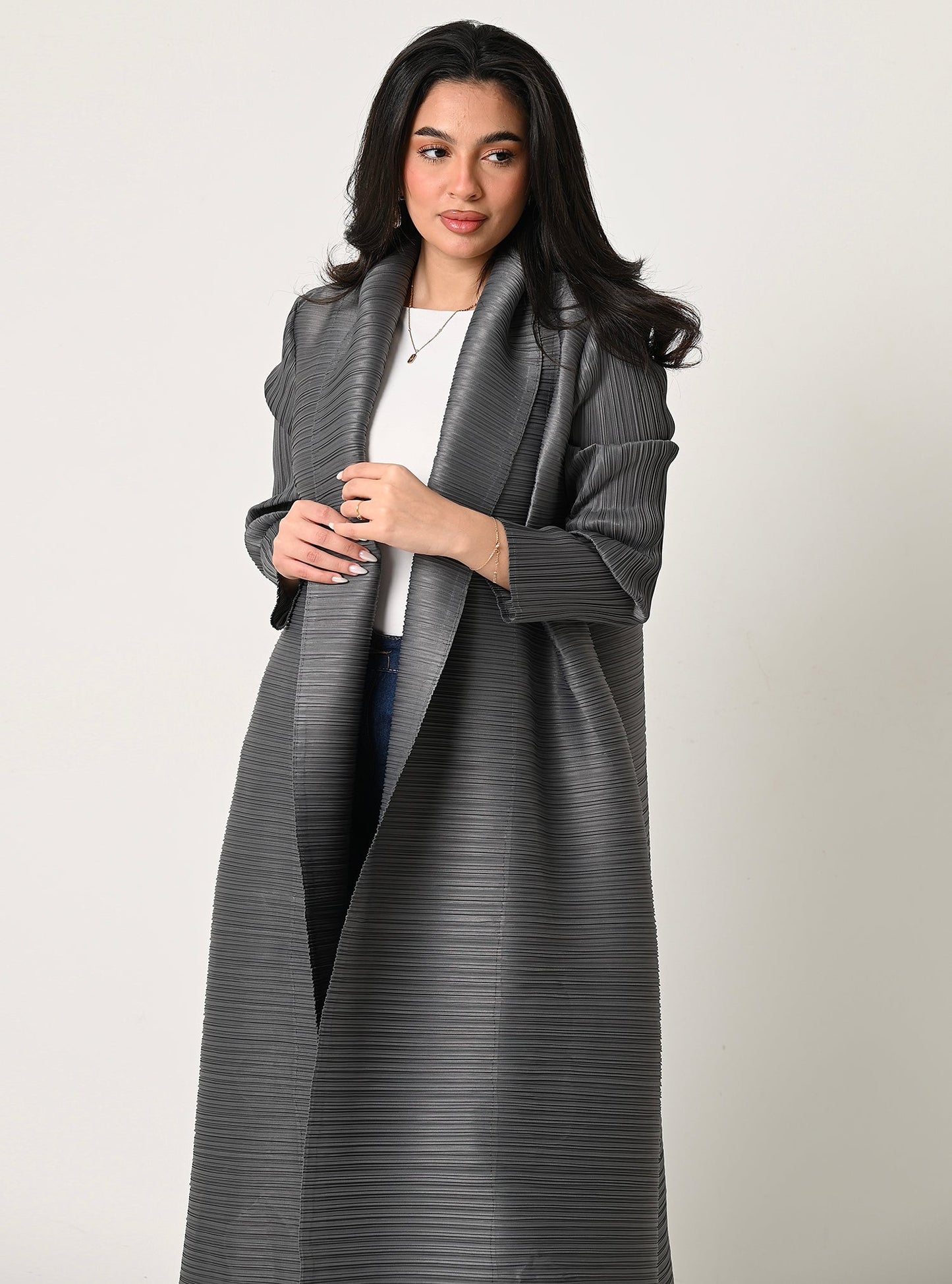 FAB106-Cloudy Grey Pleats Abaya with headscarf