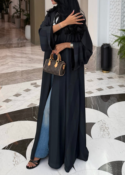 FAB331-Dark Green Basic Light Stripped Printed Klosh Abaya Set