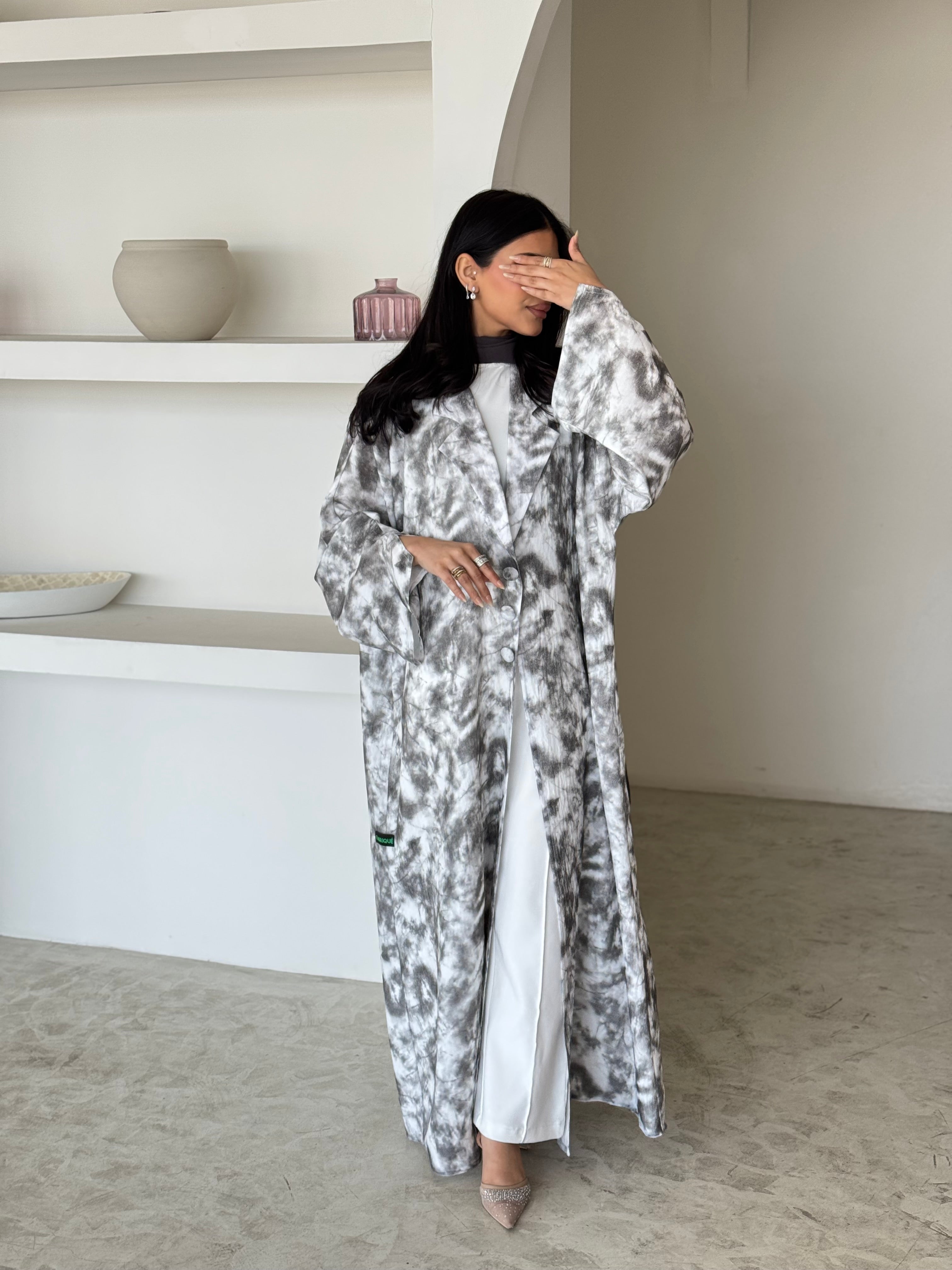 FAB180- White Blazer Cut Abaya