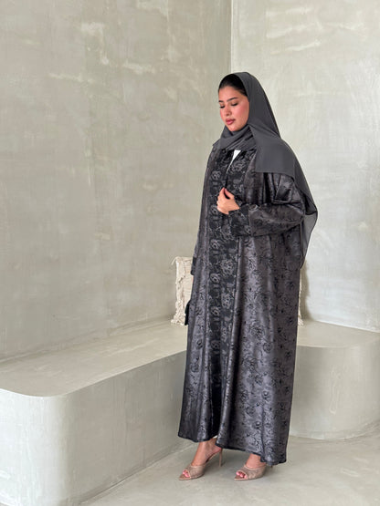 FAB191- Grey Double-face Crepe Abaya with headscarf