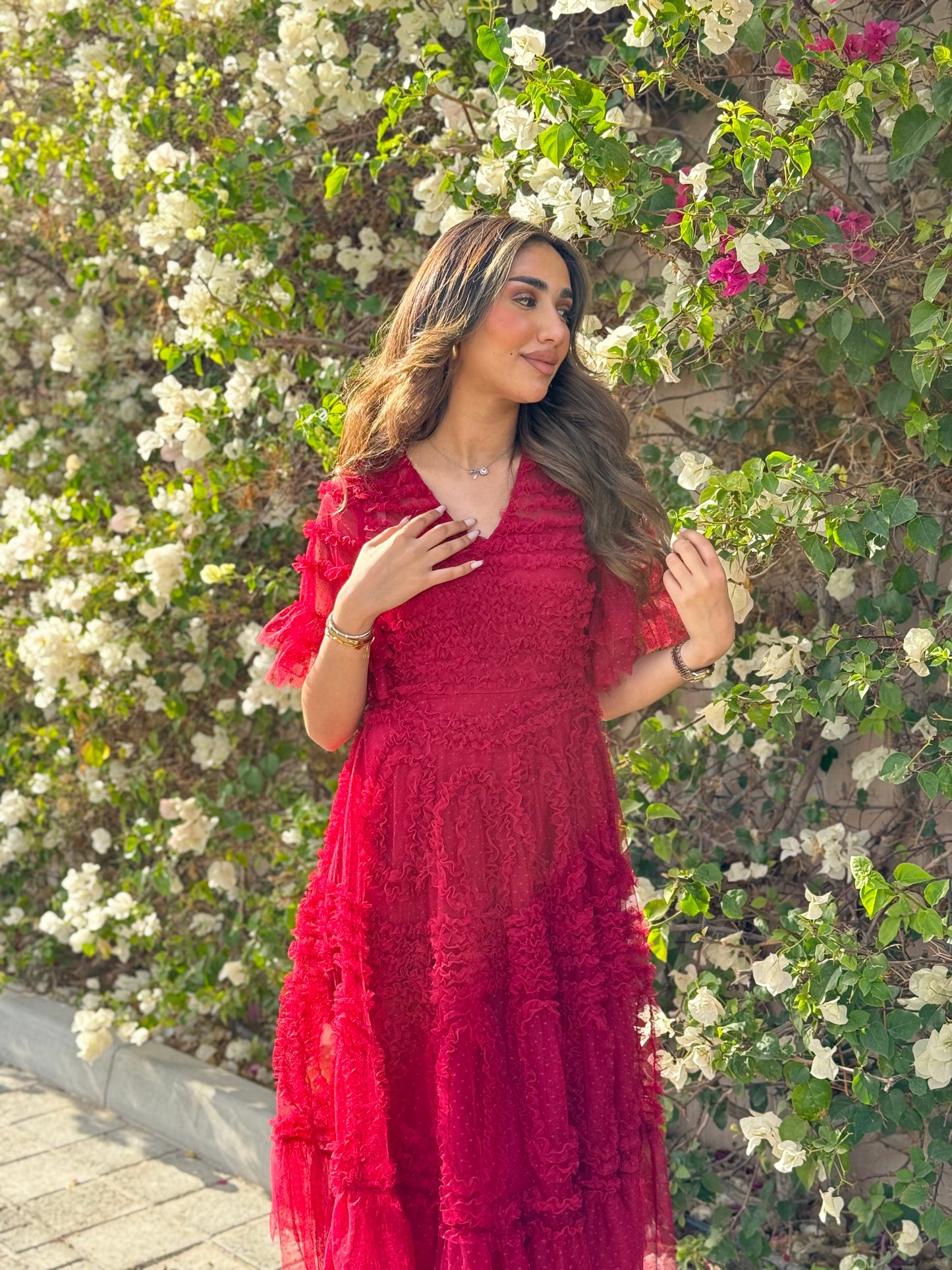 Maroon Tulle Short Sleeve Dress