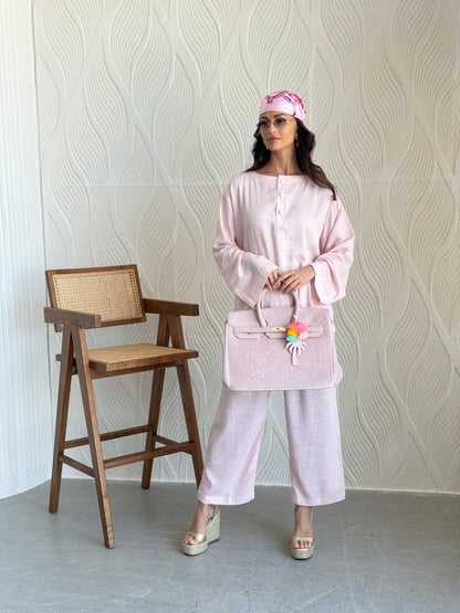 FAB308- Pink Basic Linen Summer Set