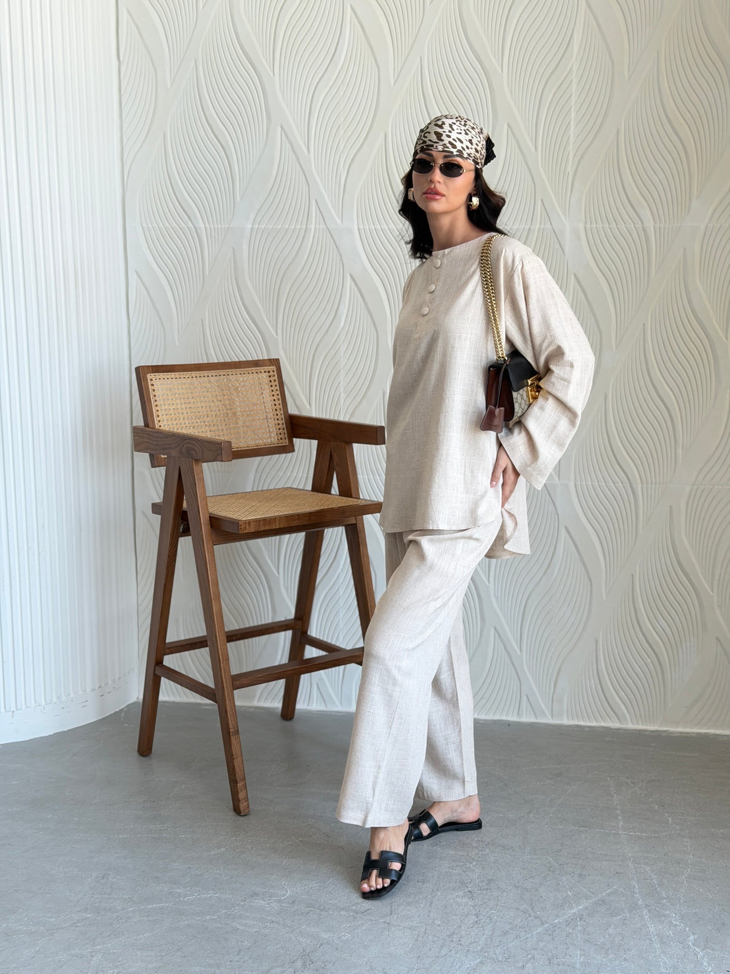 FAB310- Beige Basic Linen Summer Set