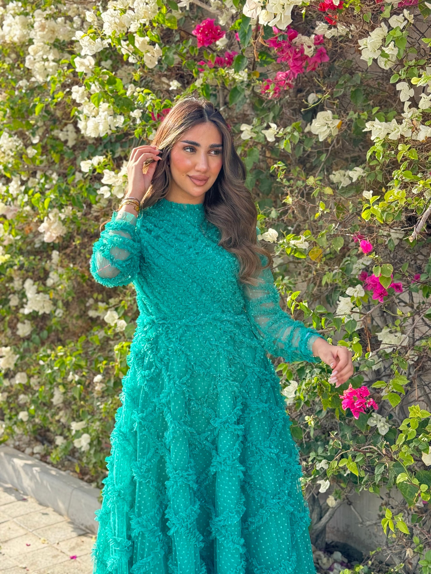 Green Tulle Long Sleeve Dress