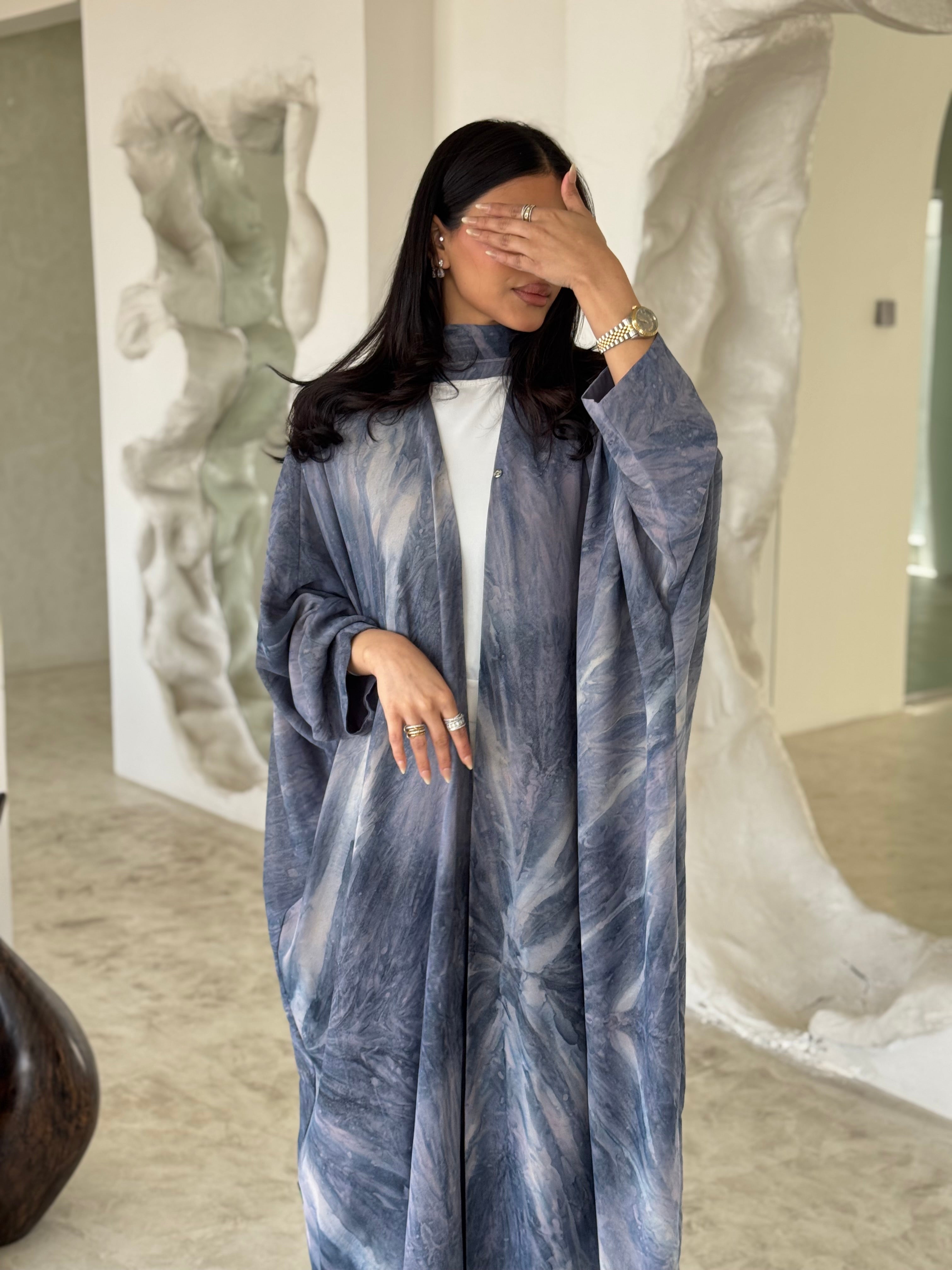 FAB176- Blue Shimmer Chiffon Summer Abaya with matching headscarf