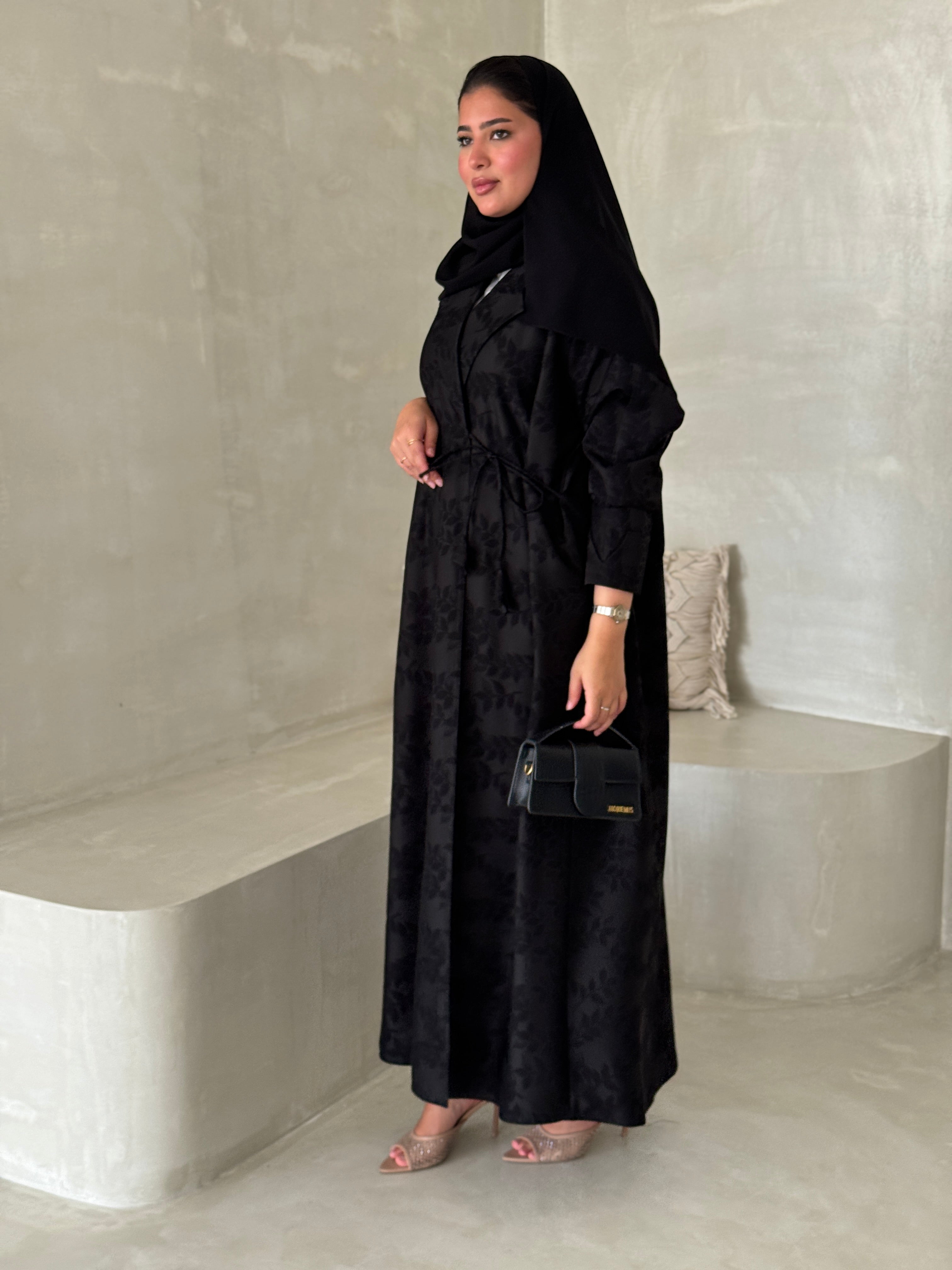 FAB194- Black Collar Blazer Cut Abaya with headscarf