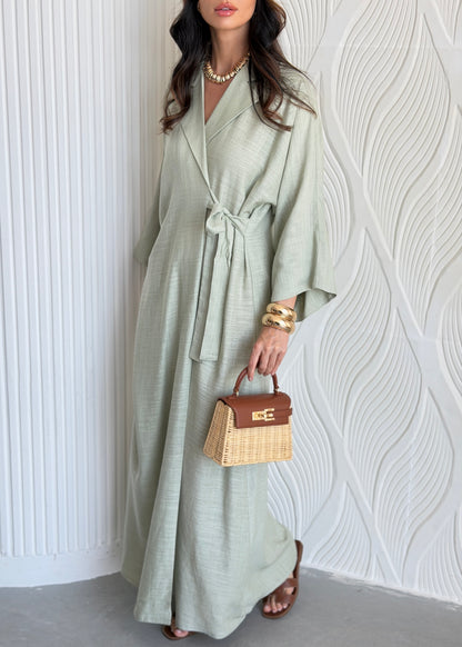 FAB315-Green Linen Summer Dress