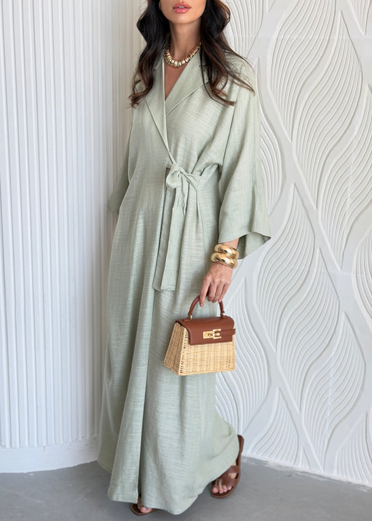 FAB315-Green Linen Summer Dress