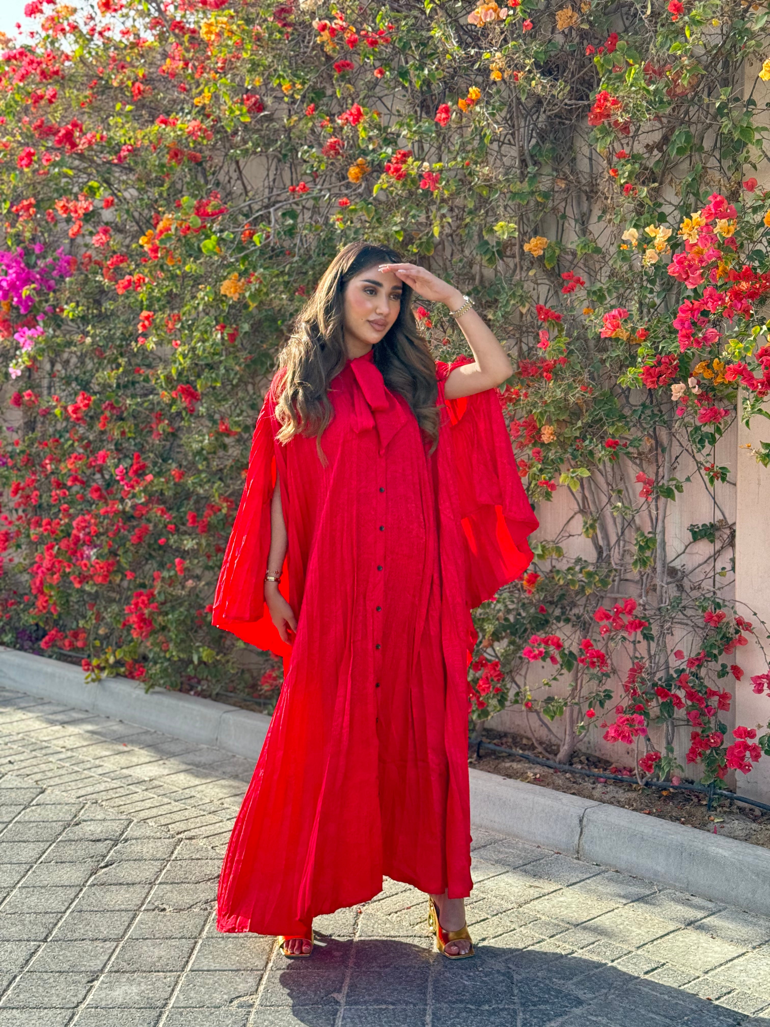 Red Pleated Maxi Dress