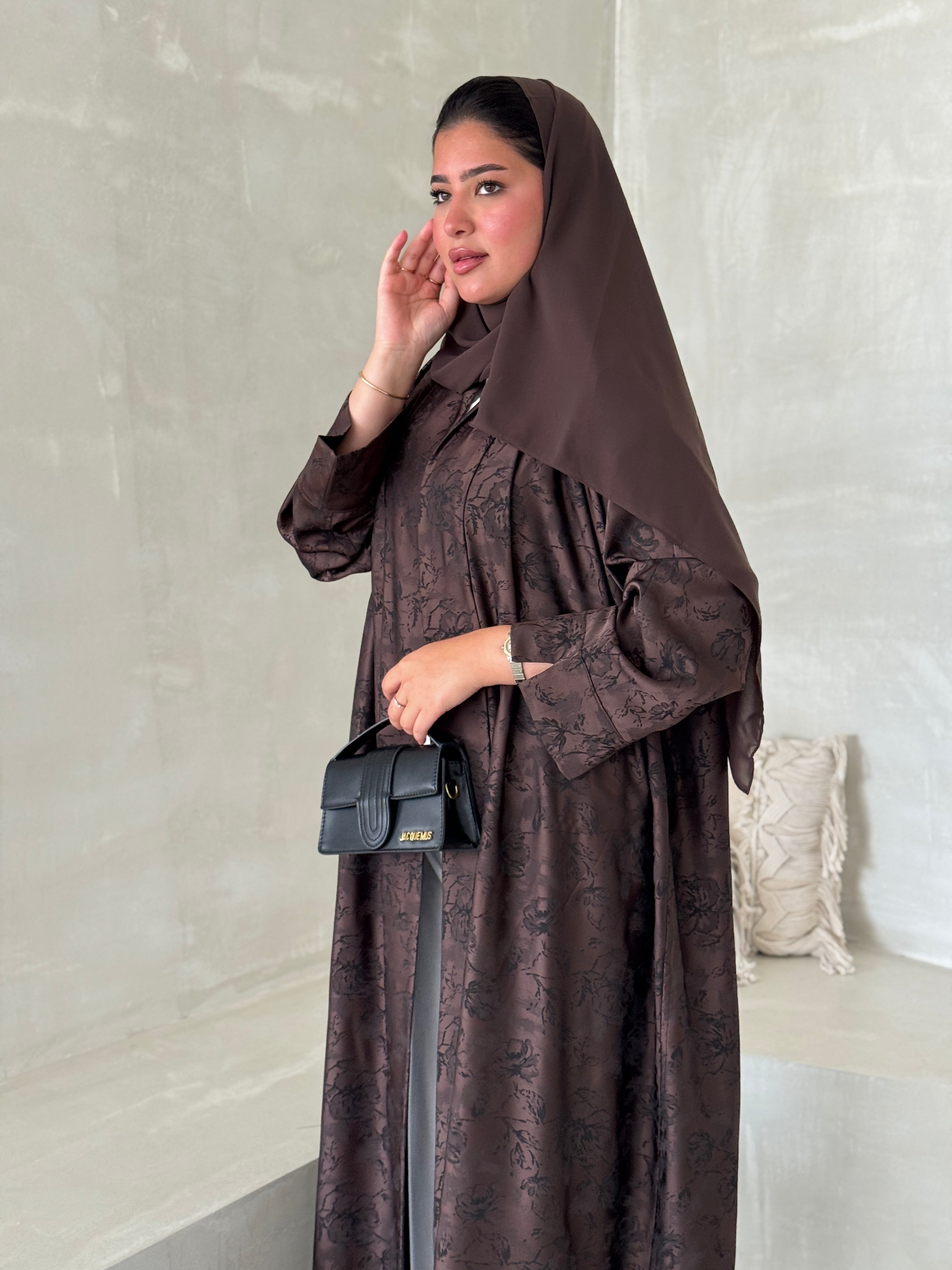 FAB192- Brown Double-face Crepe Abaya