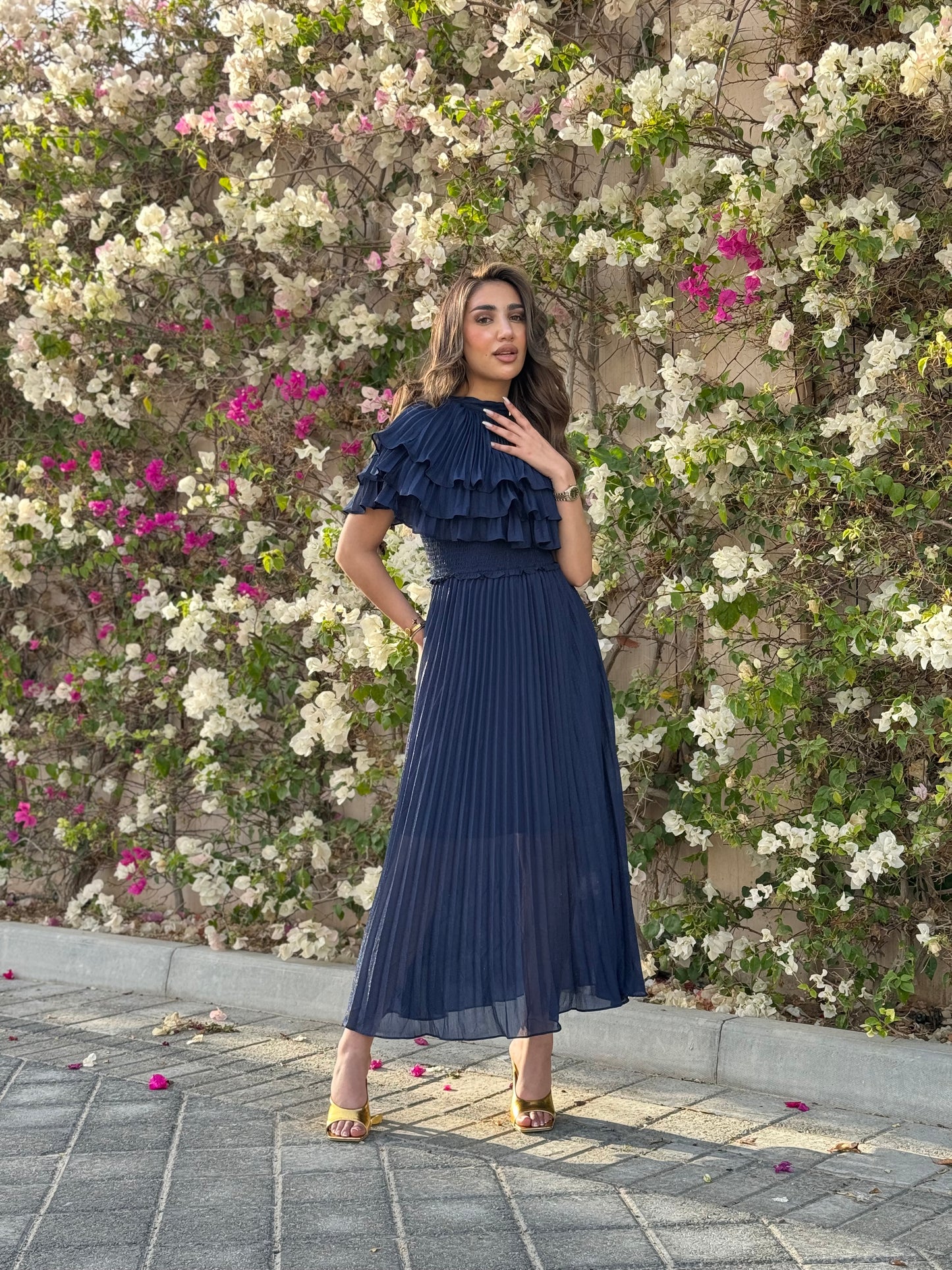 Navy Shimmer Shiffon Dress